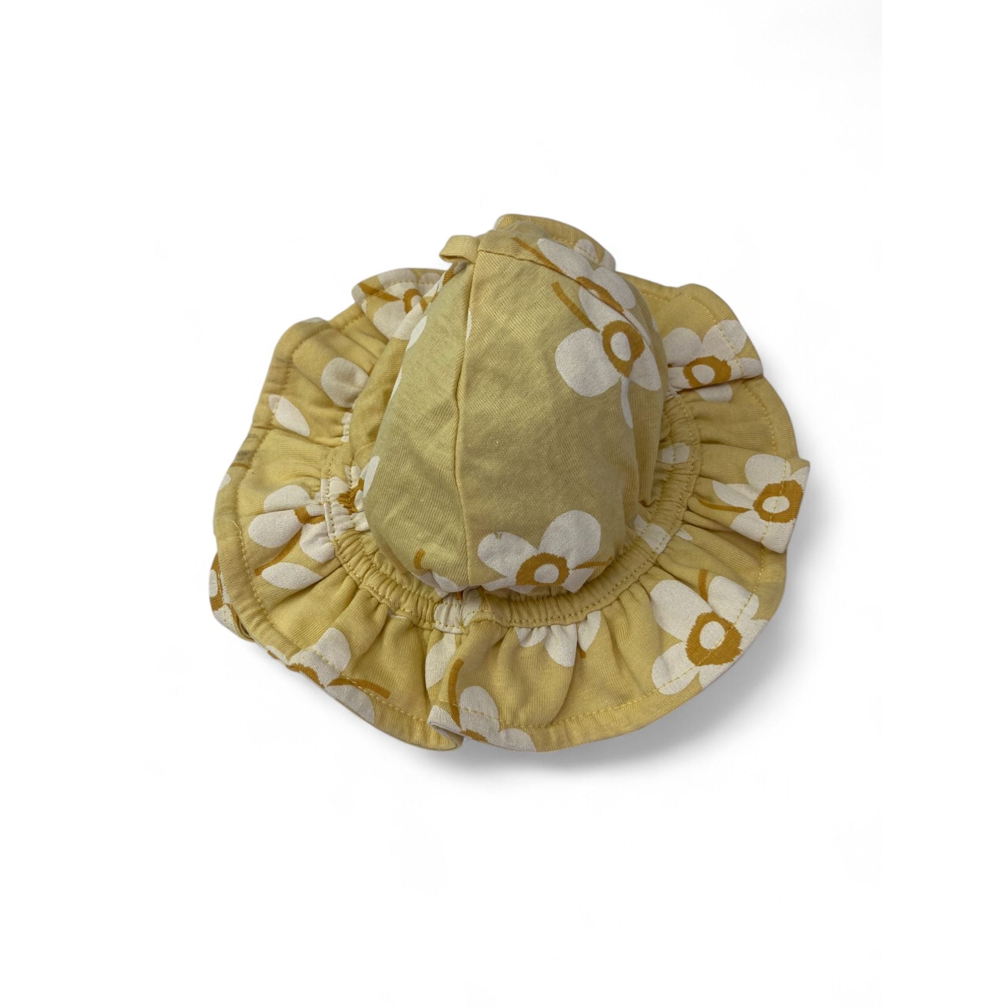 3-6M Yellow & White Floral Fabric Sun Hat - Woolworths