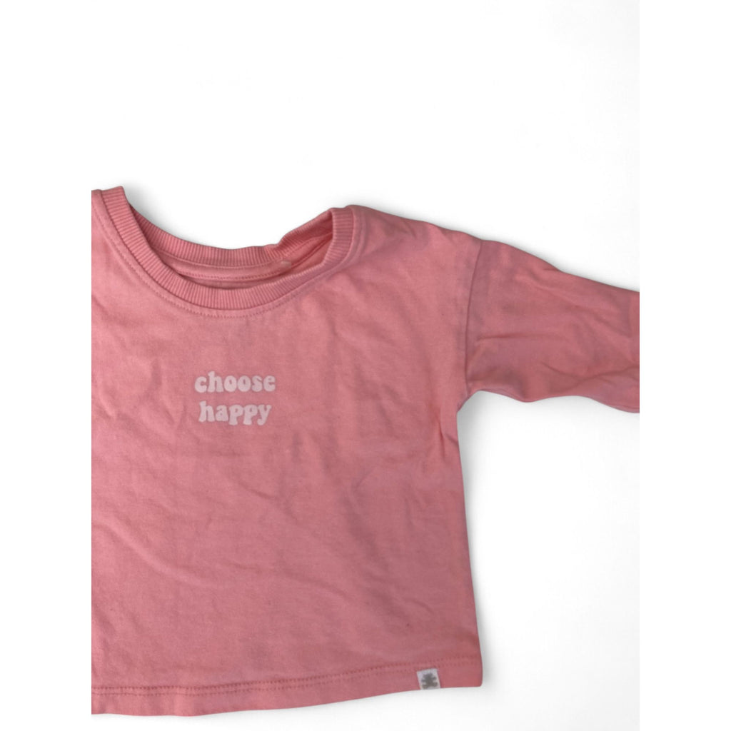 1-3M Pink & Cream "Choose Happy" Long Sleeve T Shirt - Woolworths