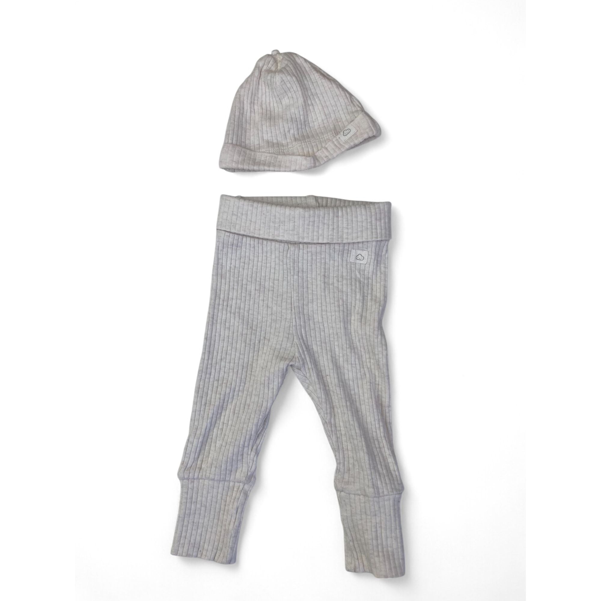 UK 2-4M Cream Ribbed Leggings & Beanie - H&M