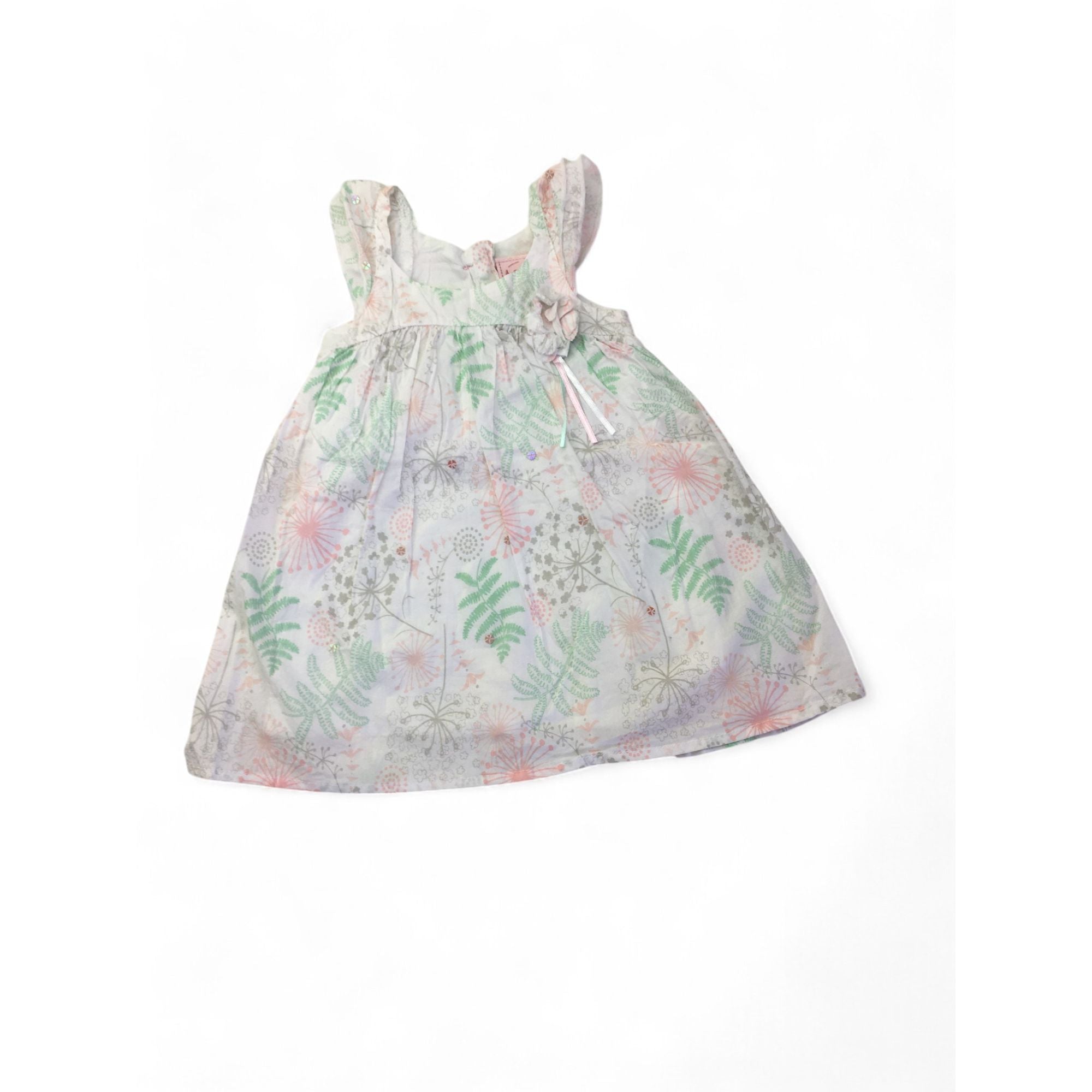 3-6M White Pastel Fern Print Dress - Zip Zap