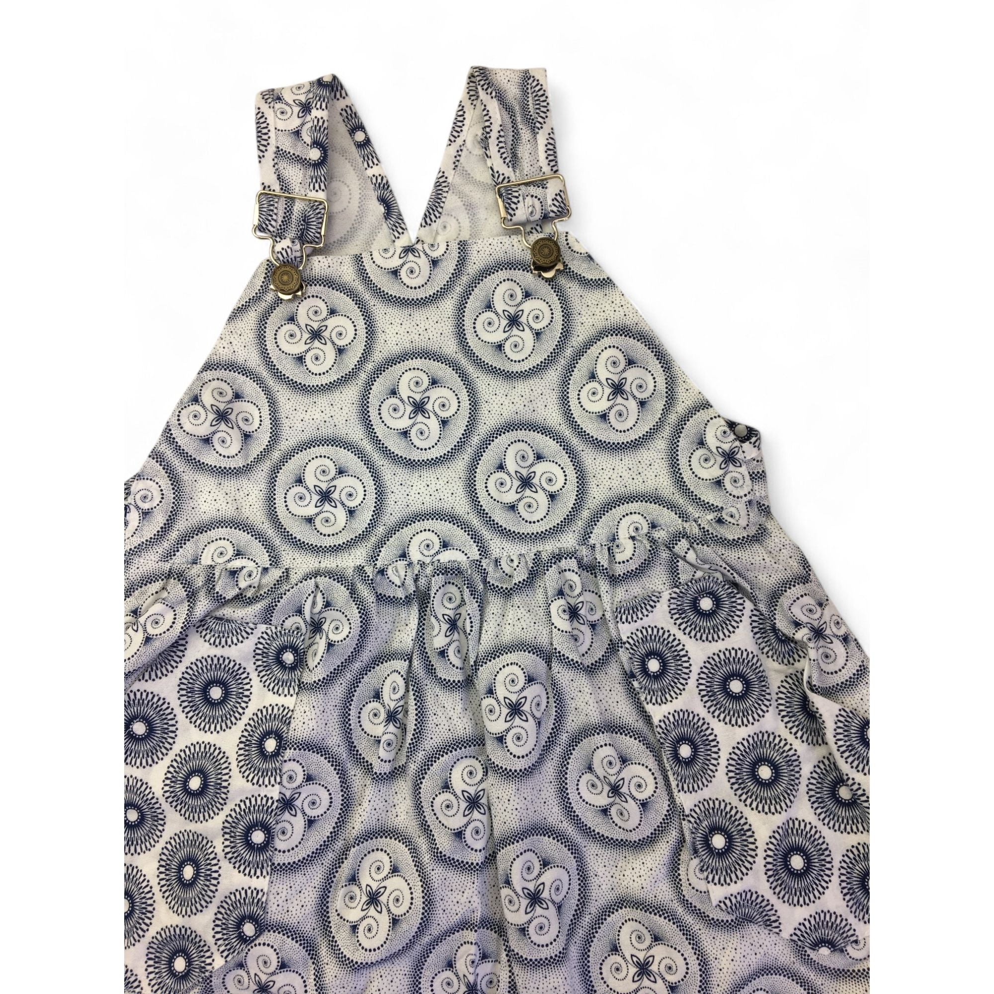 2-3Y White & Blue Shweshwe Dungaree Dress - Thread Bear