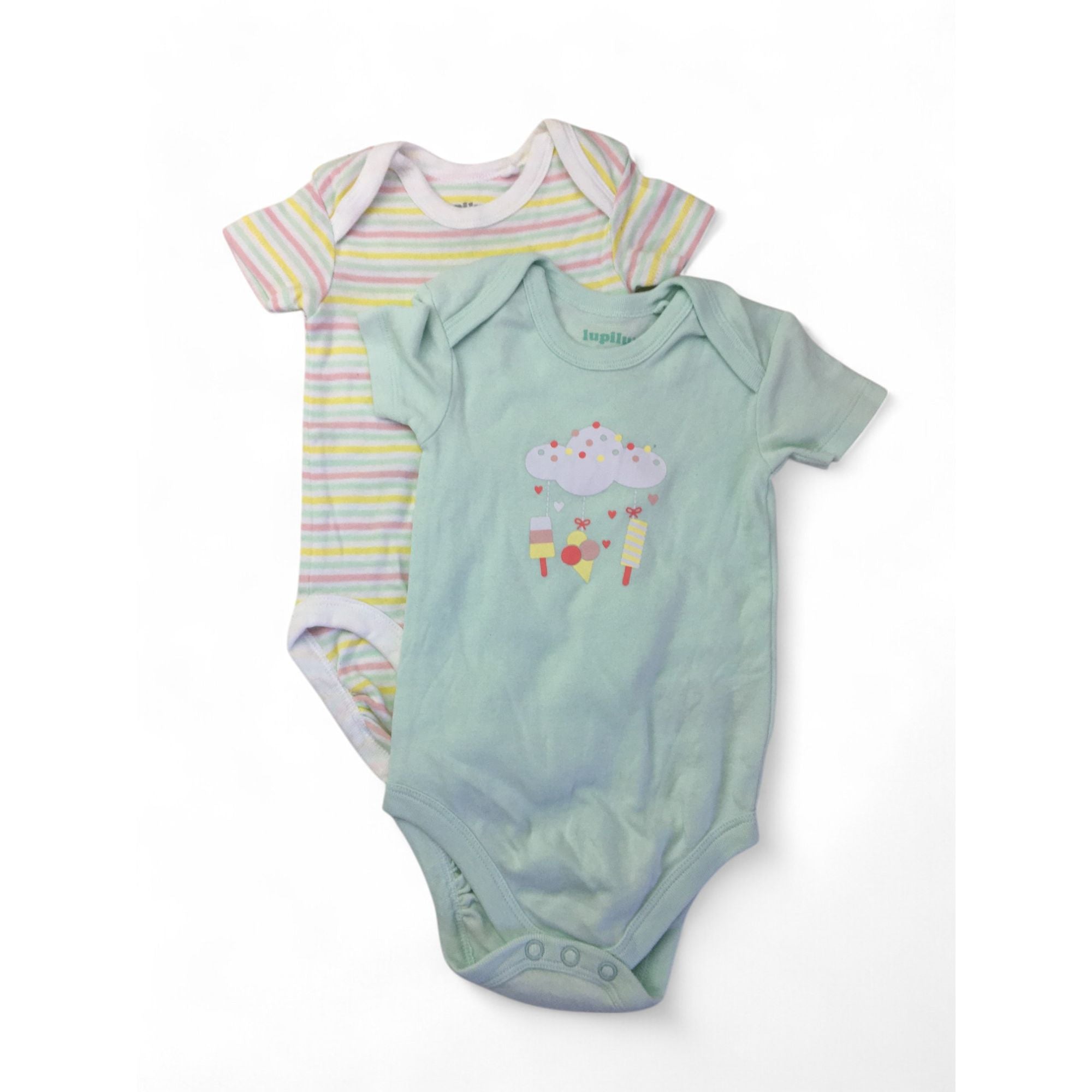 FR 2-6M Mint & Pastel Stripe Summer Bodysuits - Lupilu