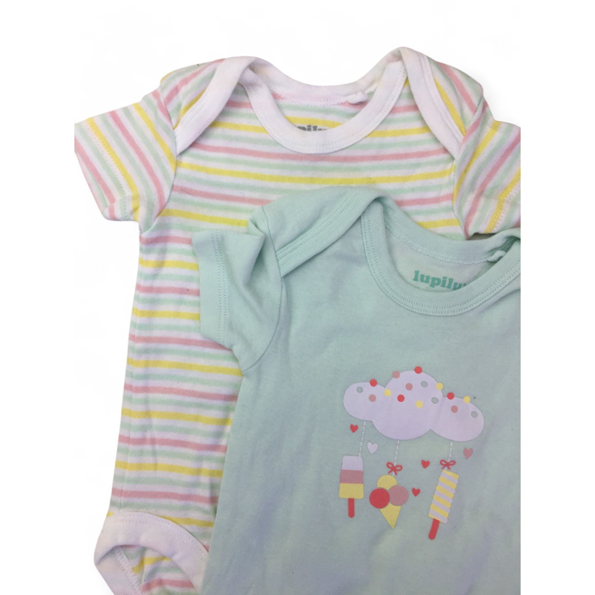 FR 2-6M Mint & Pastel Stripe Summer Bodysuits - Lupilu