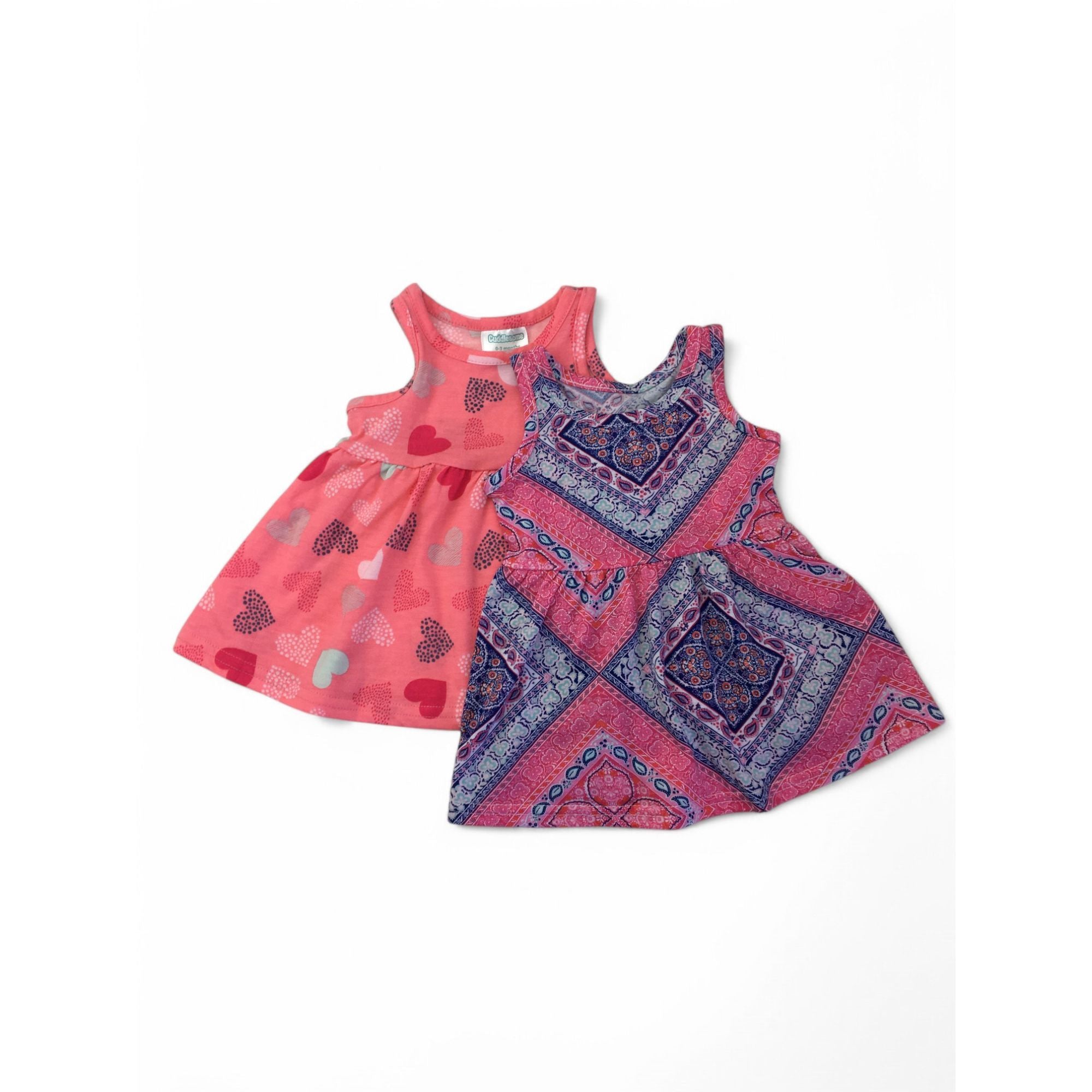 0-3M Pink Heart & Navy Paisley Tank Dresses - Cuddlesome