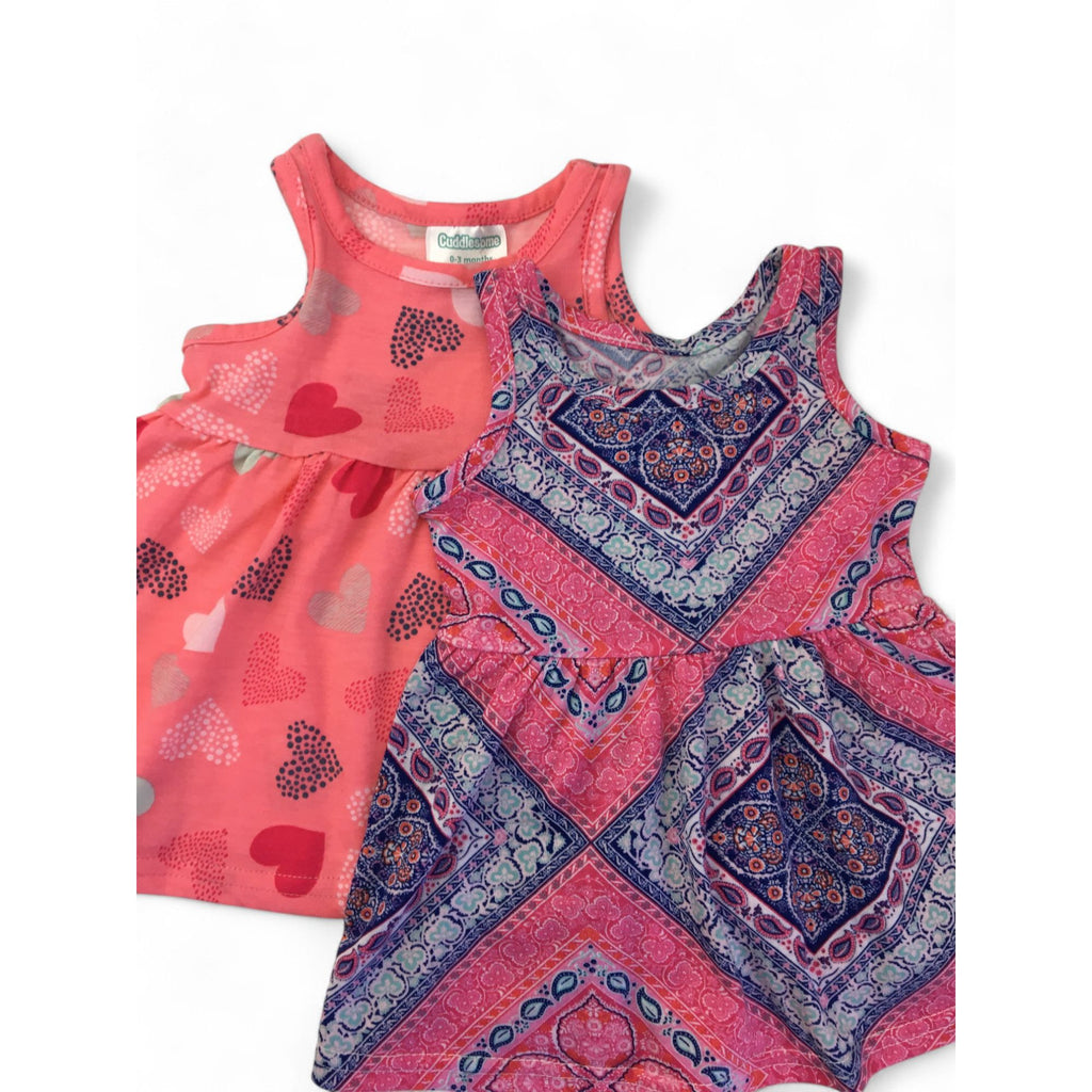 0-3M Pink Heart & Navy Paisley Tank Dresses - Cuddlesome