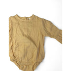 6-12M Buttercup Yellow Cotton Gauze Cuffed Sleeve Romper - Clicks