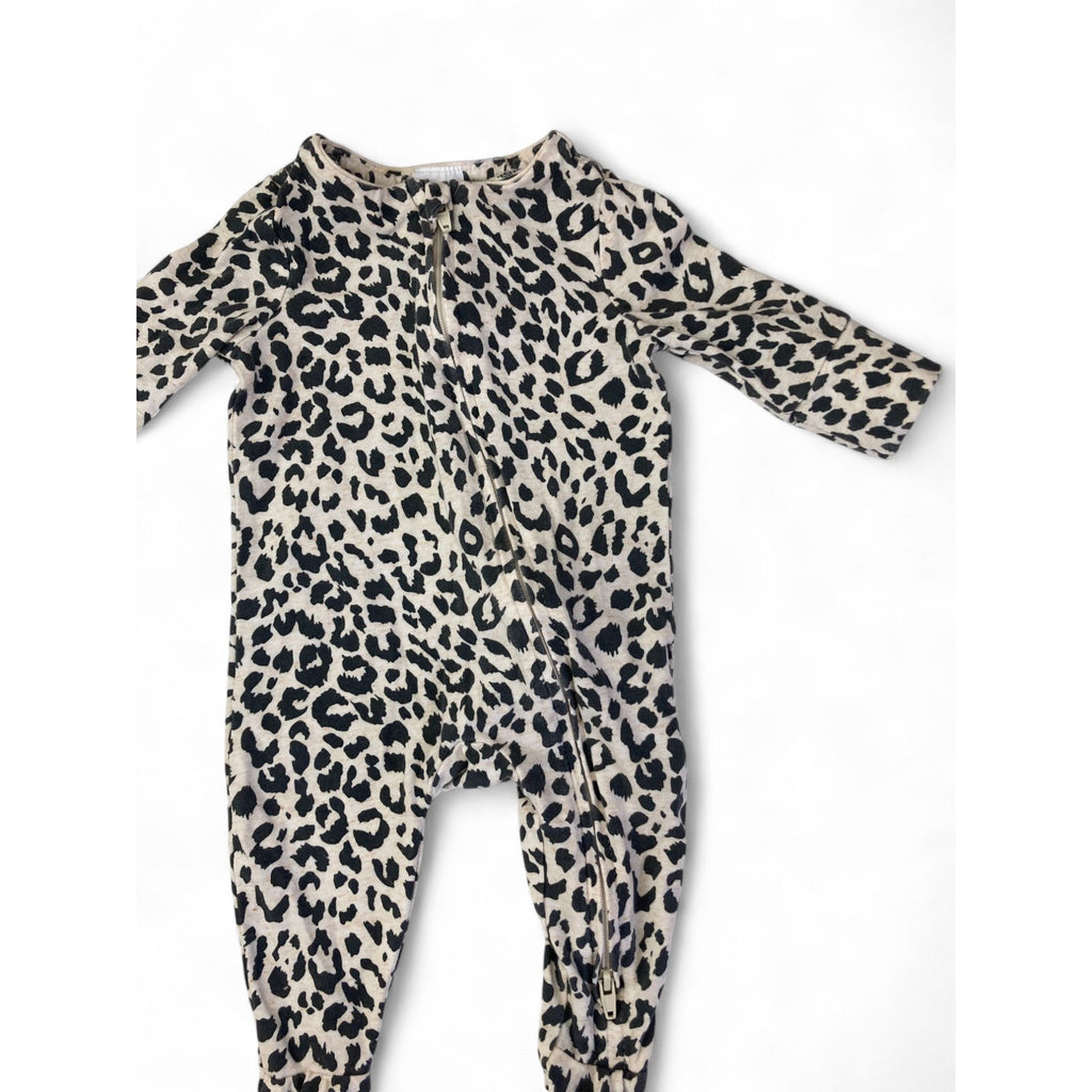 0-3M Stone & Black Leopard Print Zip Onesie - Cotton On
