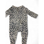 0-3M Stone & Black Leopard Print Zip Onesie - Cotton On