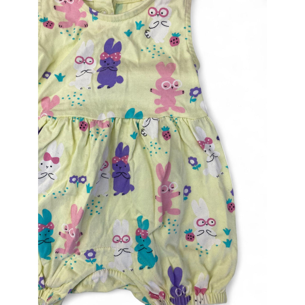 0-3M Light Yellow & Pastel Sleeveless Bunny Romper - Marks & Spencer
