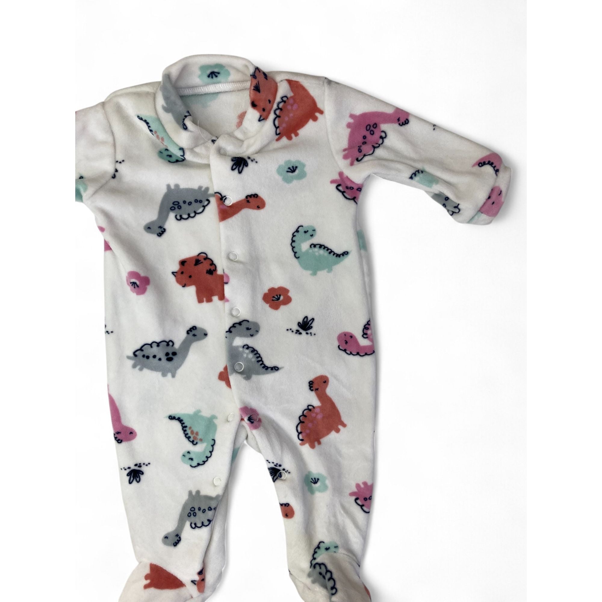 1-3M Cream & Pastel Dinosaur Velour Snap Onesie - Woolworths