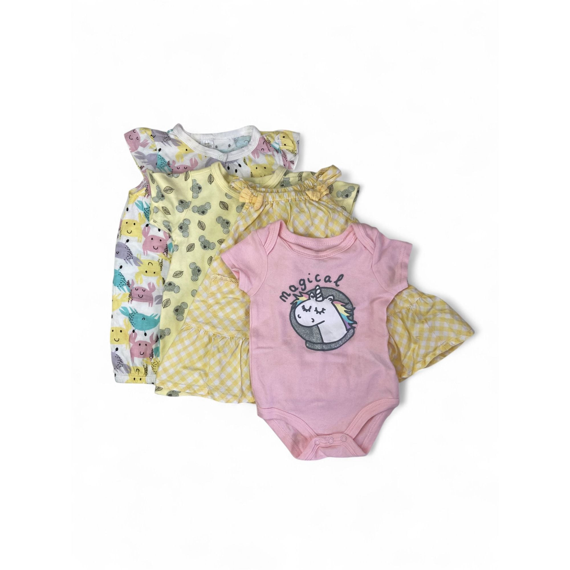0-6M Yellow & Pink Rompers, Dress & Bodysuit - Tiny Tots, Ackermans