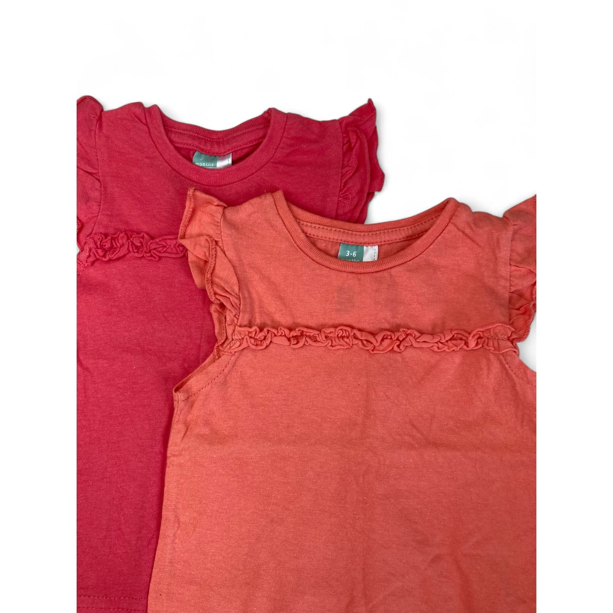 3-6M Coral & Pink Frill Detail Tops - Ackermans