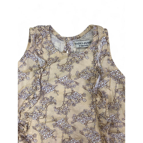 0-3M Beige & Purple Vine Sleeveless Romper - Sticky Fudge