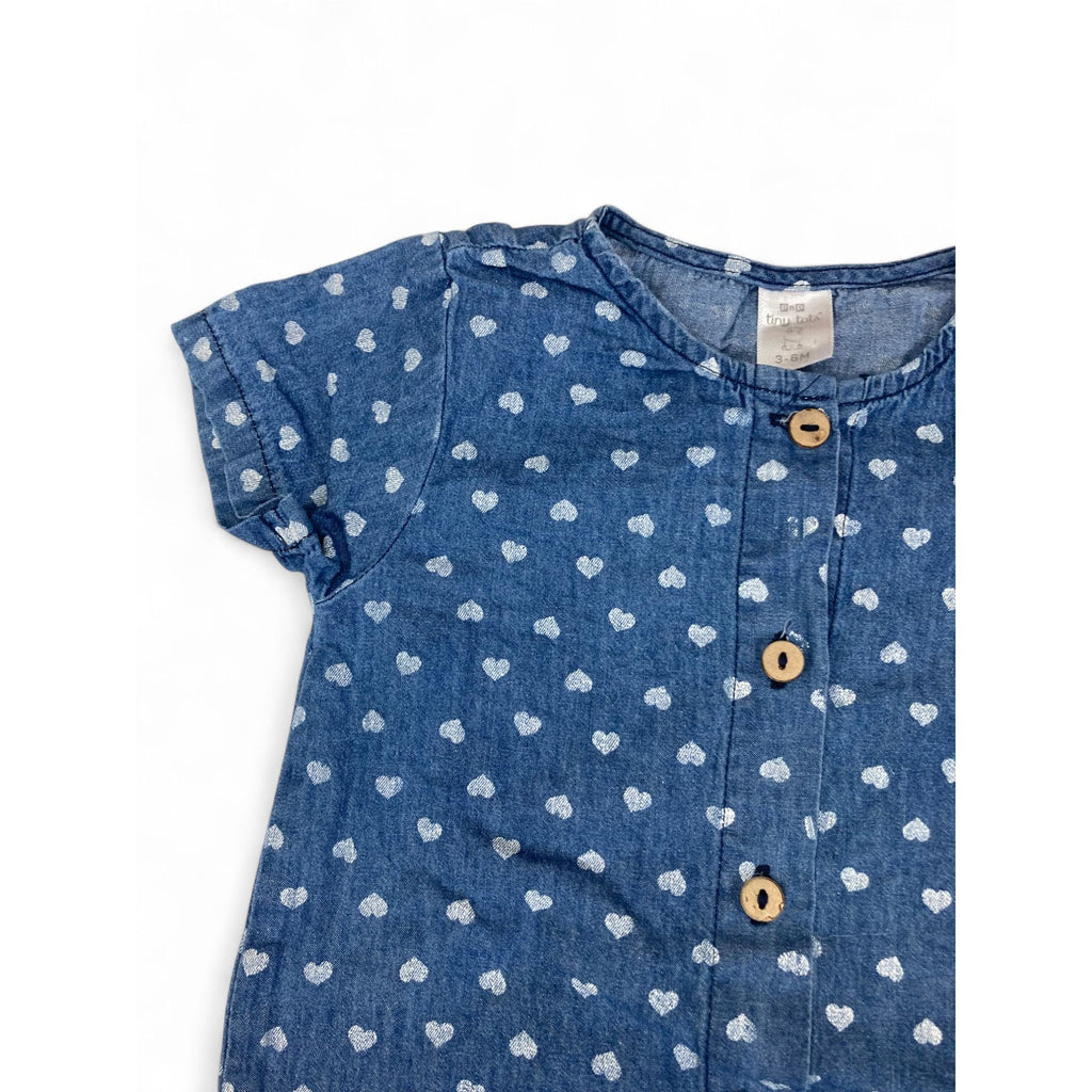 3-6M Blue Denim Heart Romper - Tiny Tots