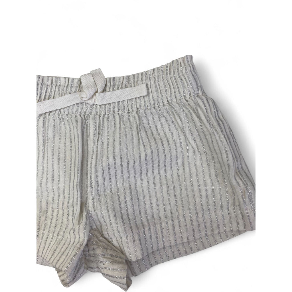 0-3M White & Silver Lurex Stripe Shorts - Country Road