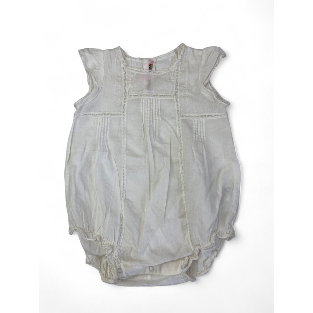 3M Cream Delicate Lace Trim Romper - Bonpoint