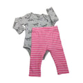 6M Grey Melange Cheetah Bodysuit & Pink Striped Leggings - Pekkie