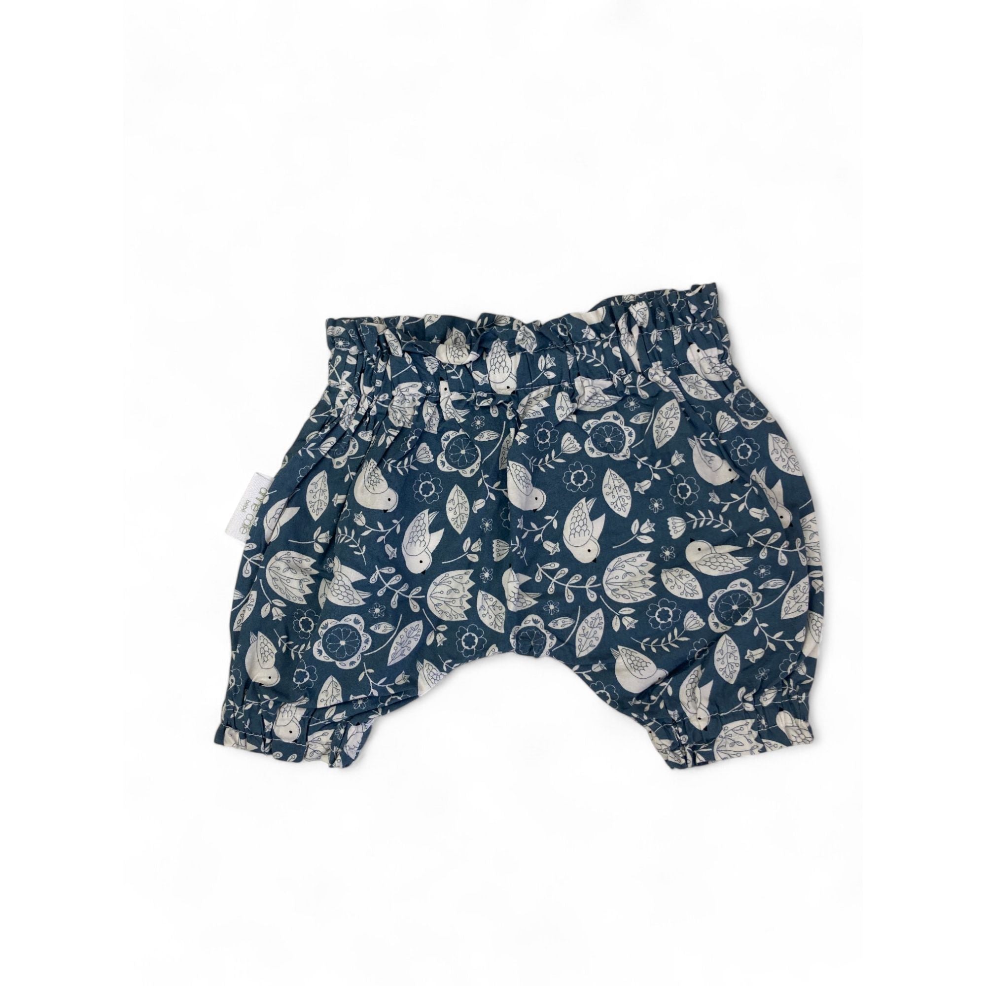 6-12M Blue & White Bird Paperbag Waist Shorts - Anne Colle