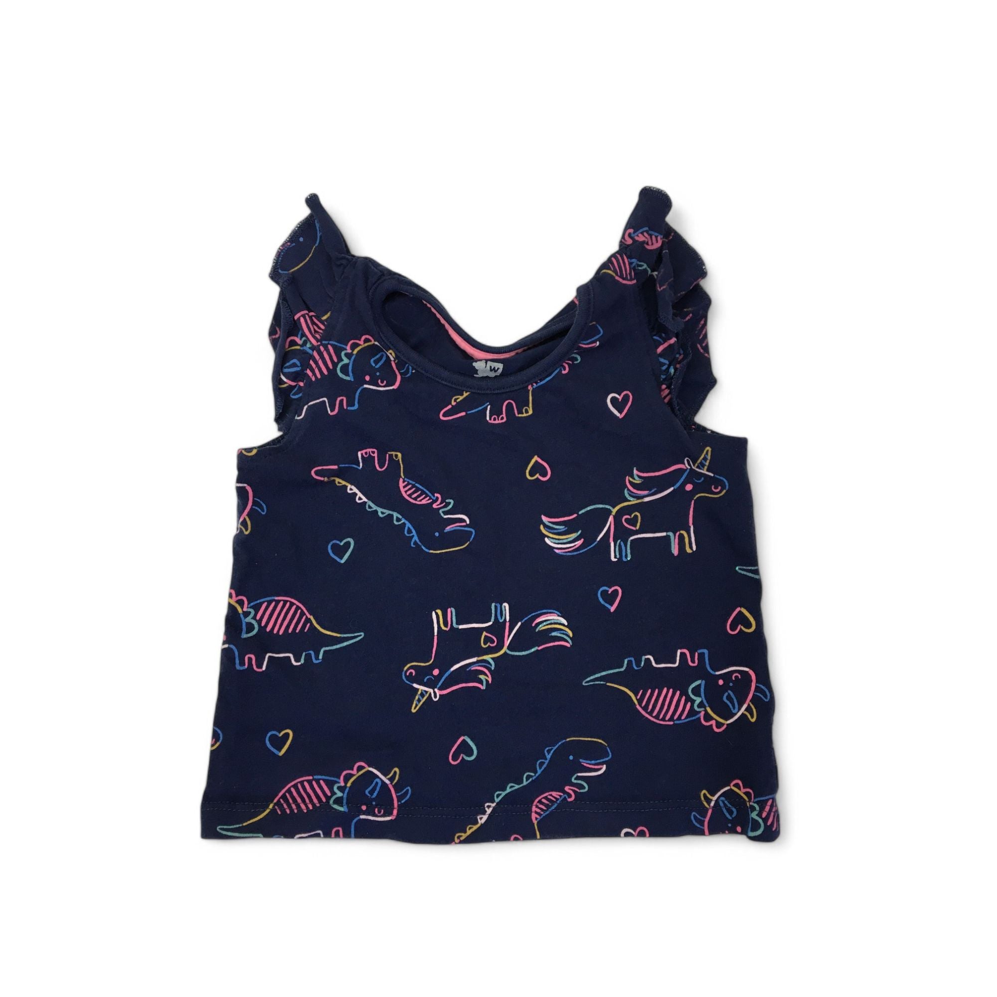 6-12M Navy Blue Dinosaur Frill Top - Woolworths
