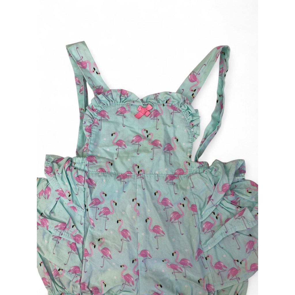 3-6M Light Blue & Pink Flamingo Pinafore Romper - Princess Gabi