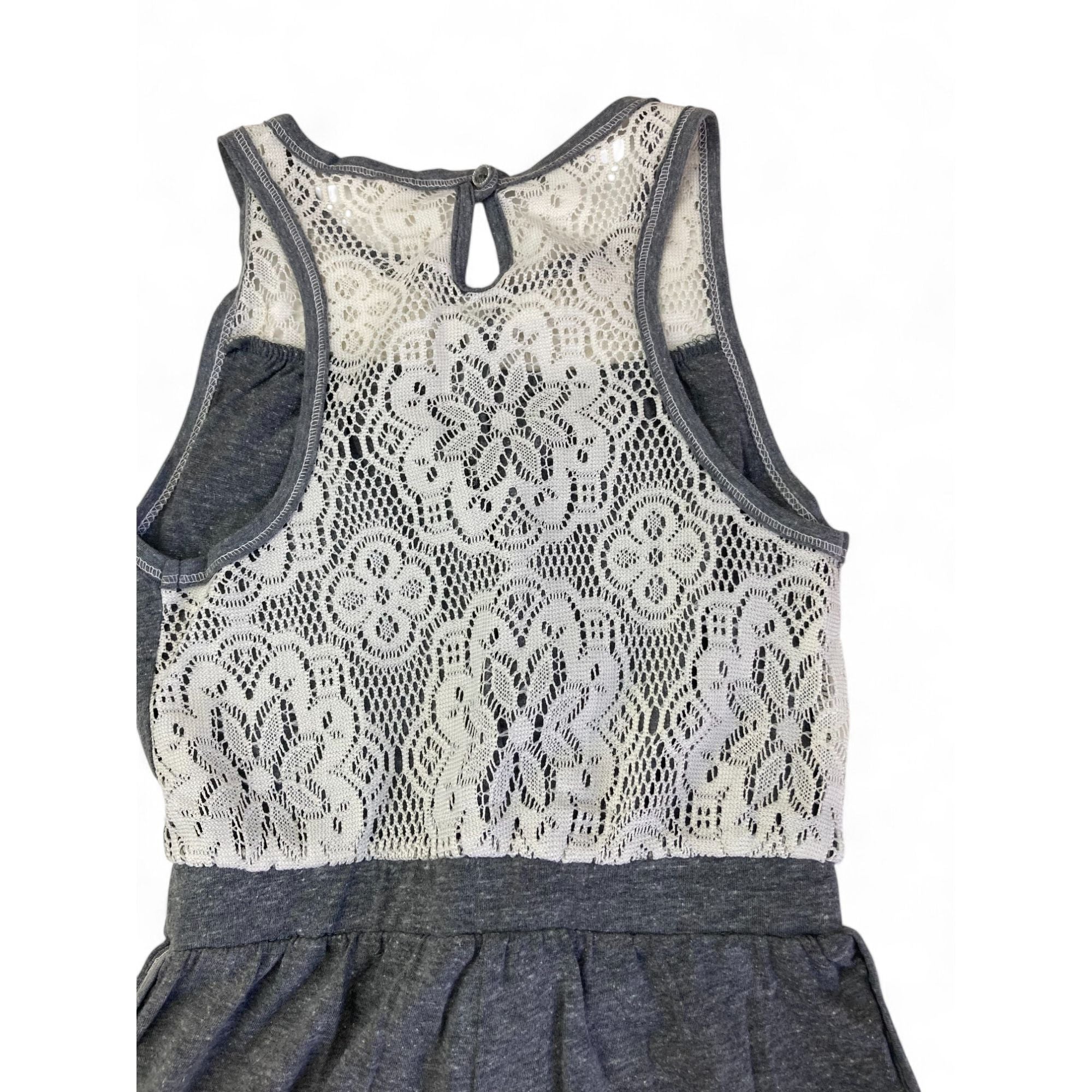 4-5Y Grey & Cream Lace Crochet Playsuit