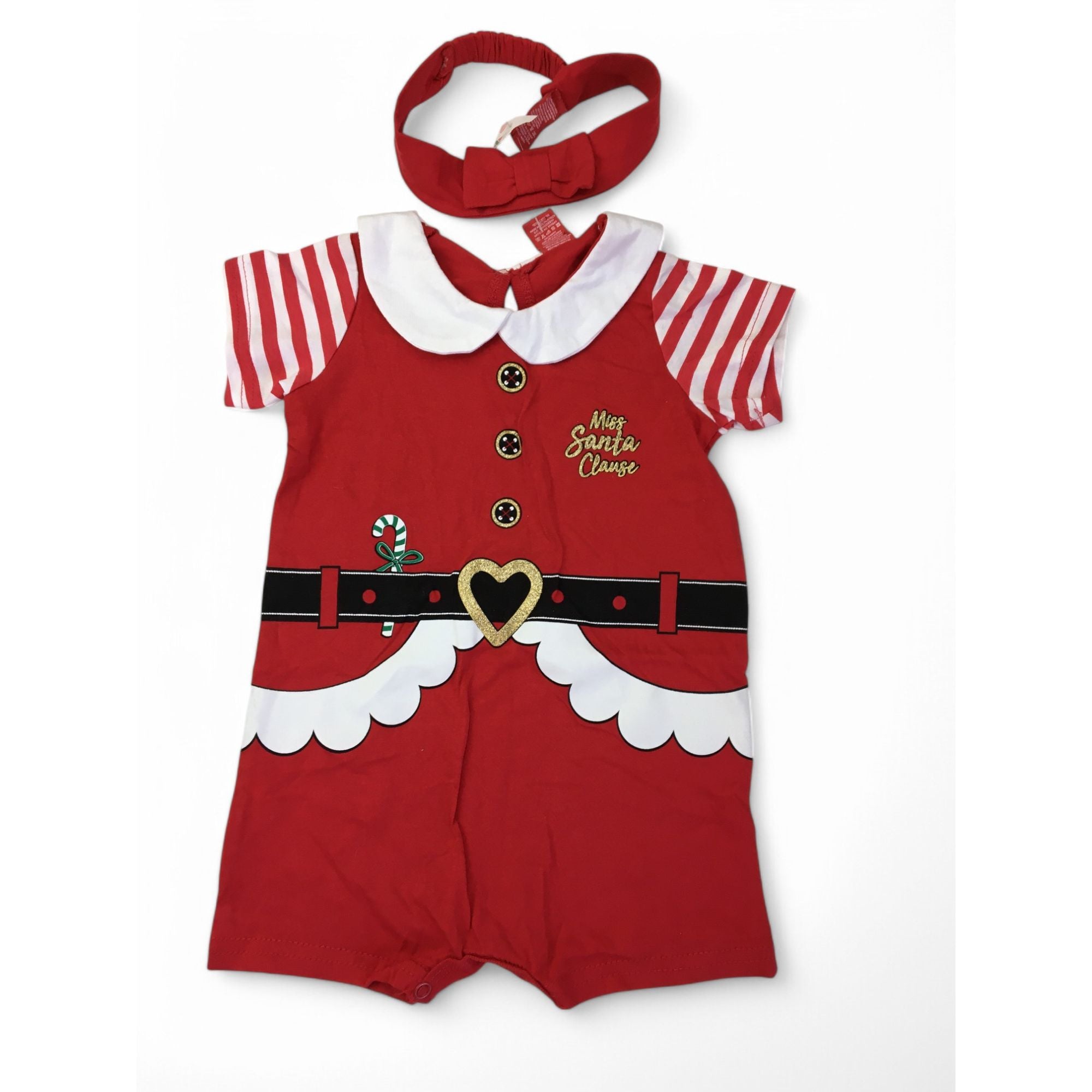 3-6M Red & White Miss Santa Claus Romper & Headband - Tiny Tots