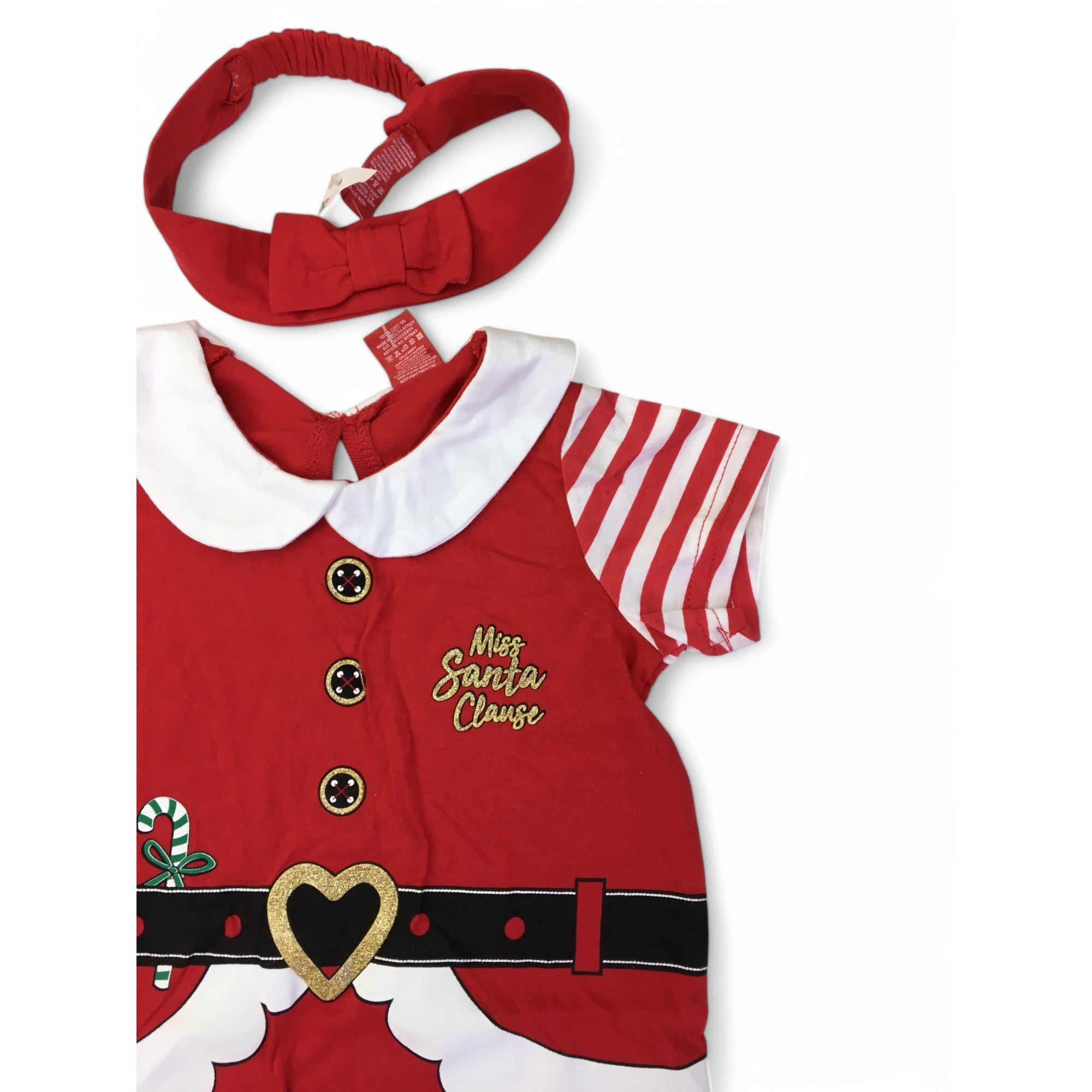 3-6M Red & White Miss Santa Claus Romper & Headband - Tiny Tots