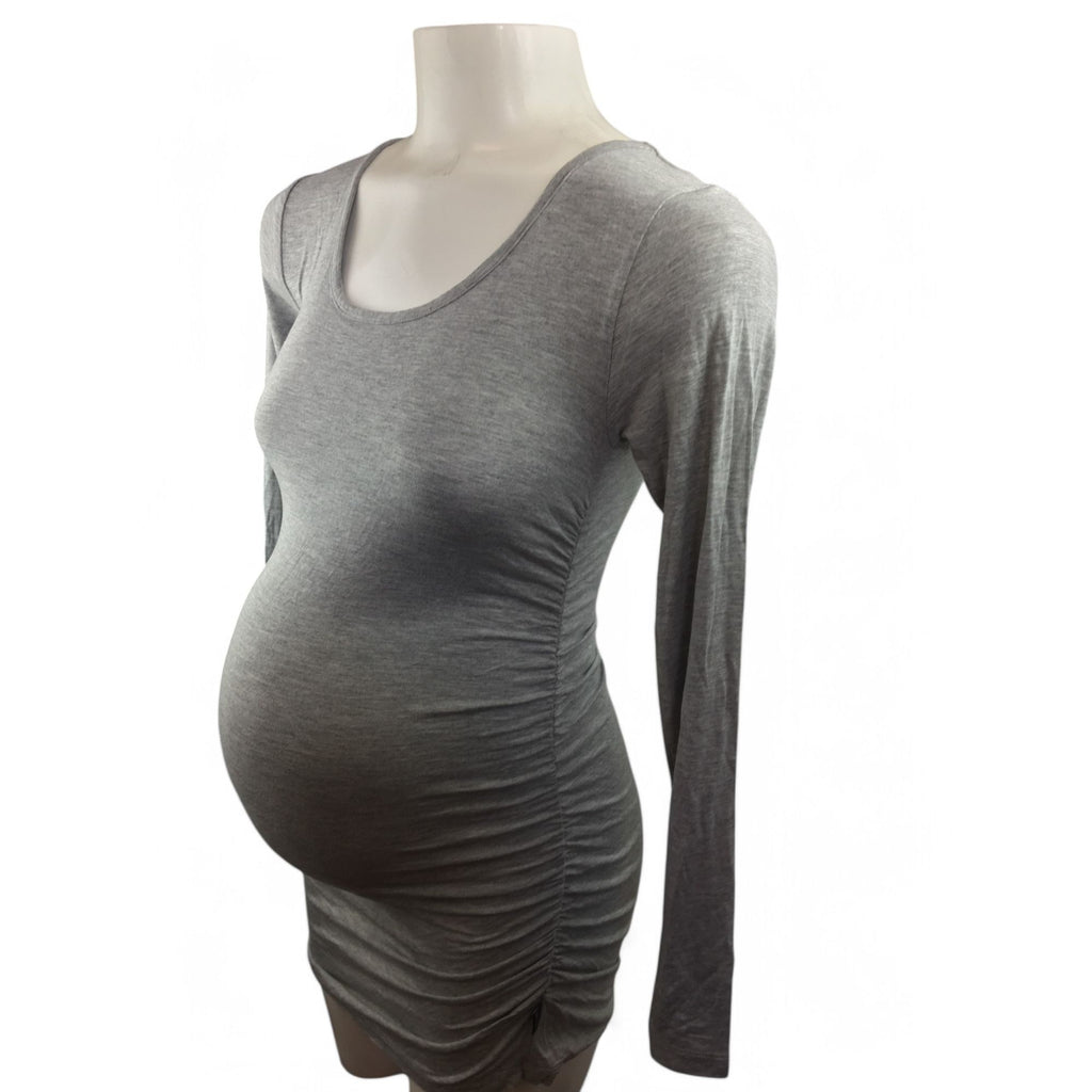 Small - Grey Melange Long Sleeve Maternity Top - Cherry Melon