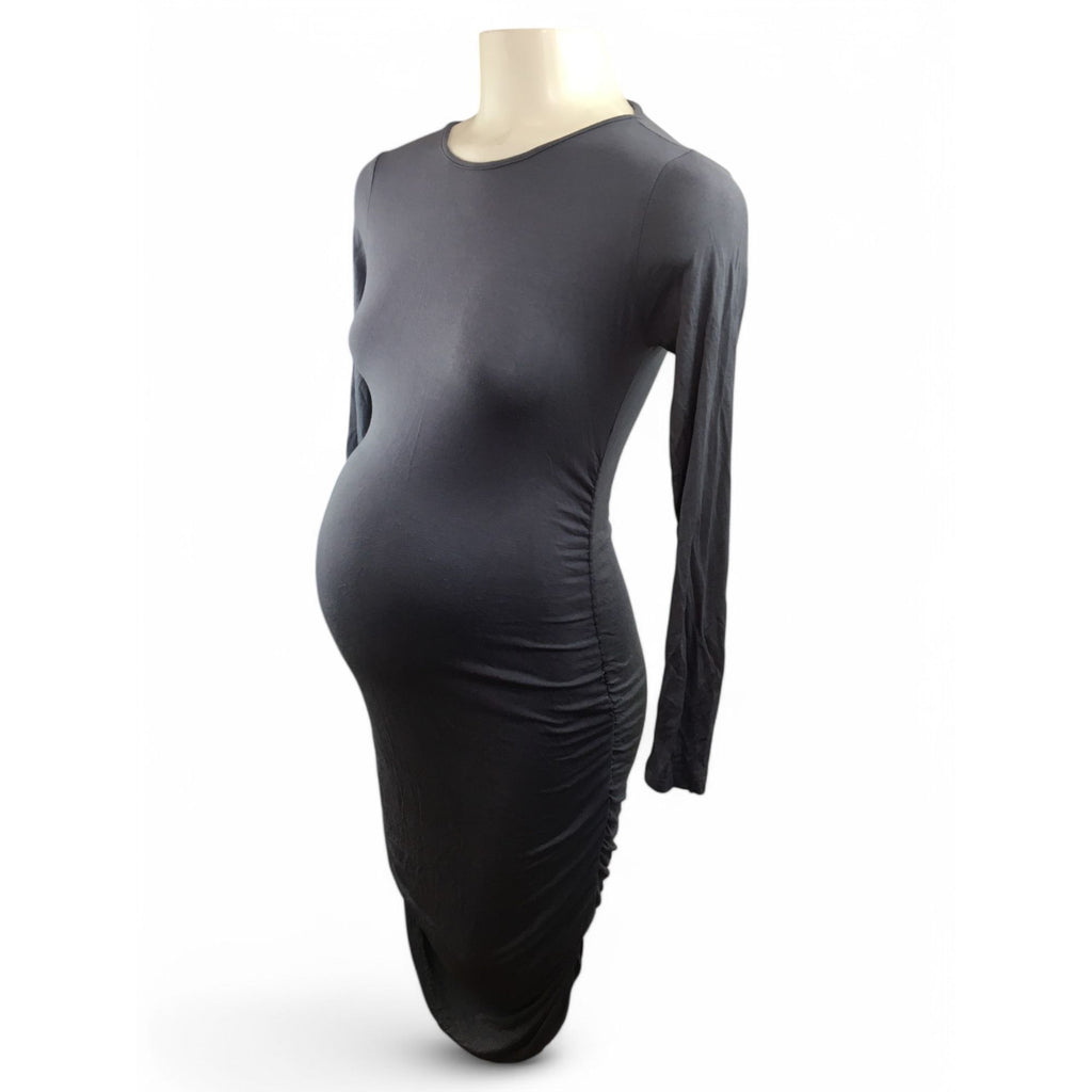 Small-Medium - Charcoal Grey Bodycon Maternity Dress -AH