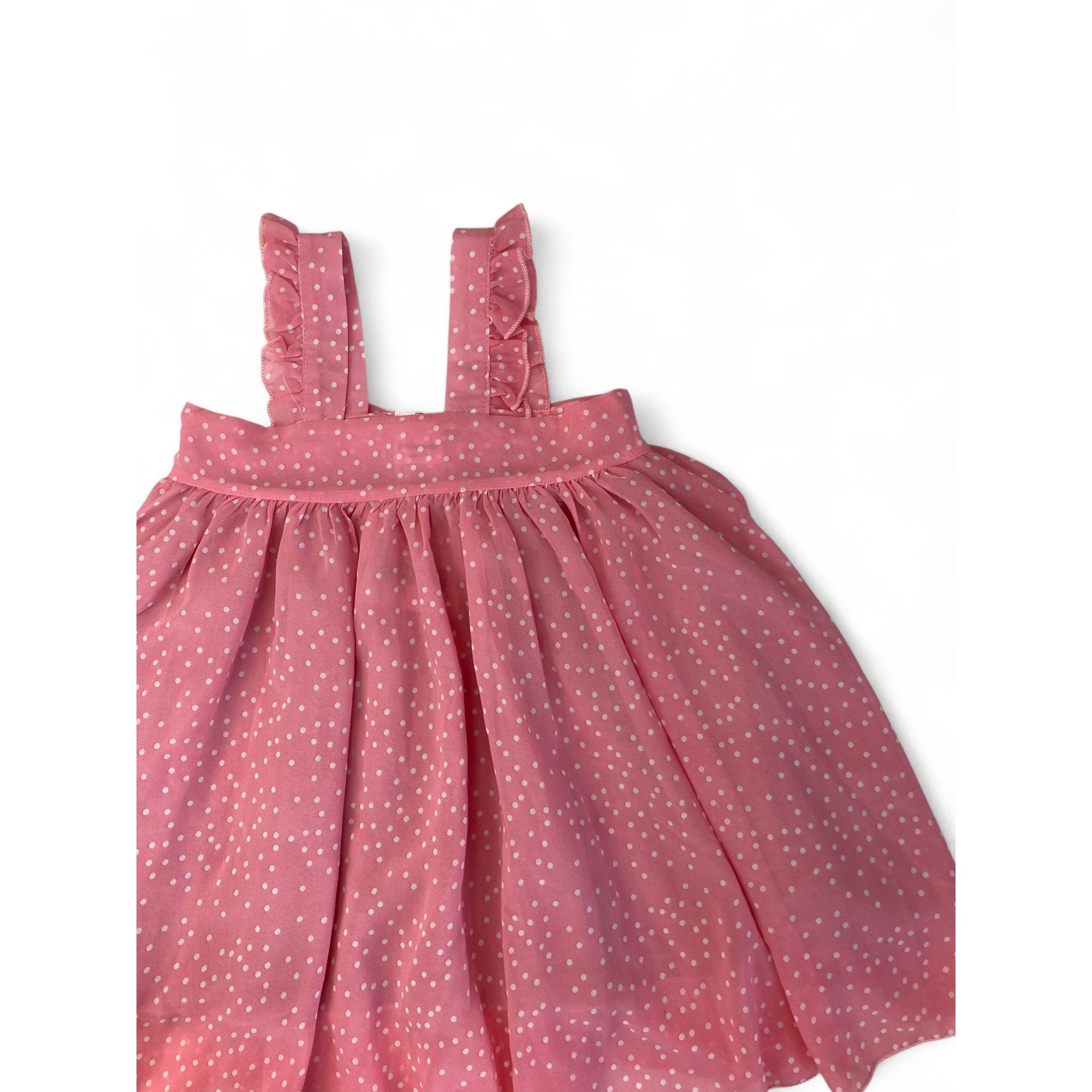 5-6Y Coral & White Dotty Chiffon Dress - Pop Candy