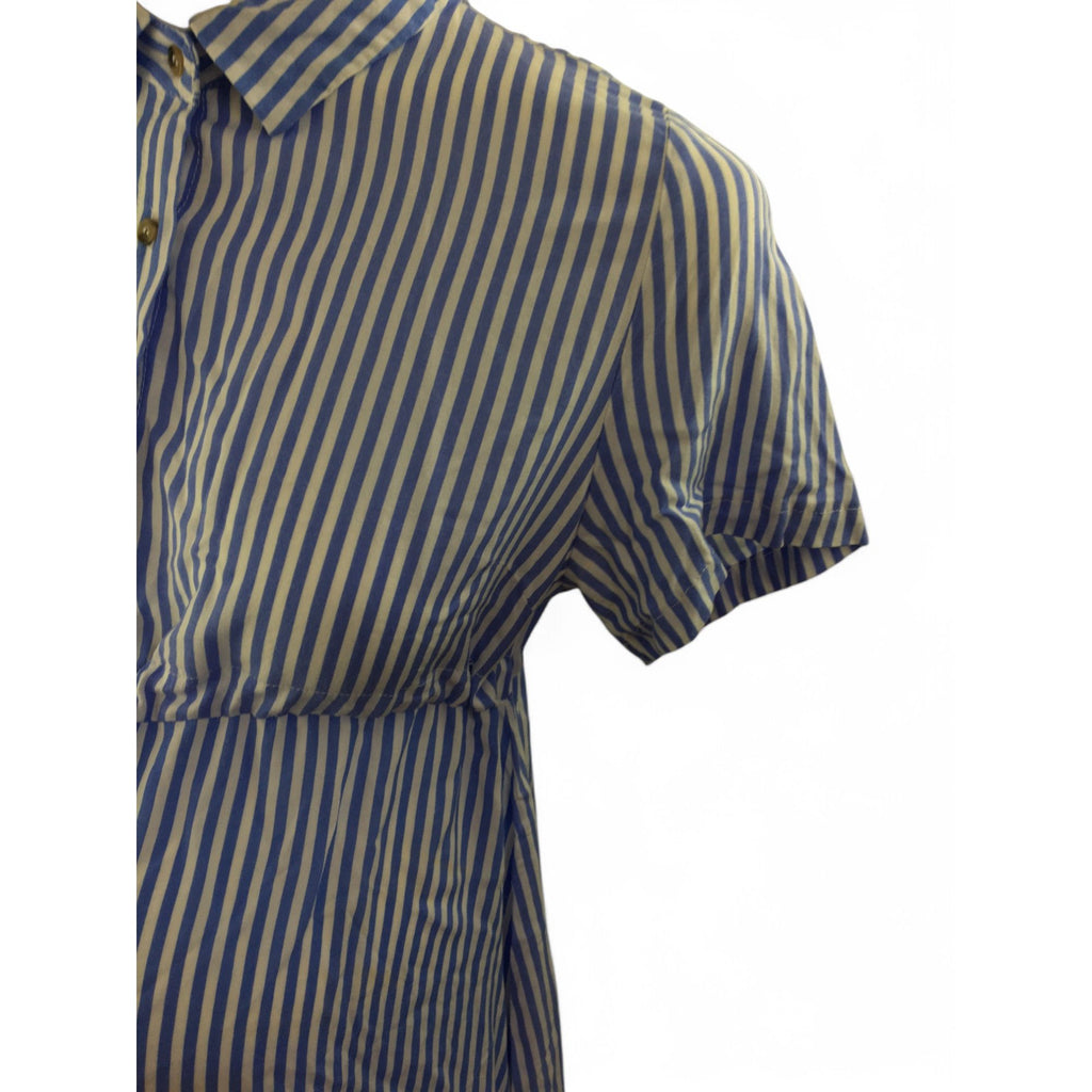 Size 38 - Blue & White Stripe Maternity & Nursing Viscose Shirt Dress - Oakridge Maternity