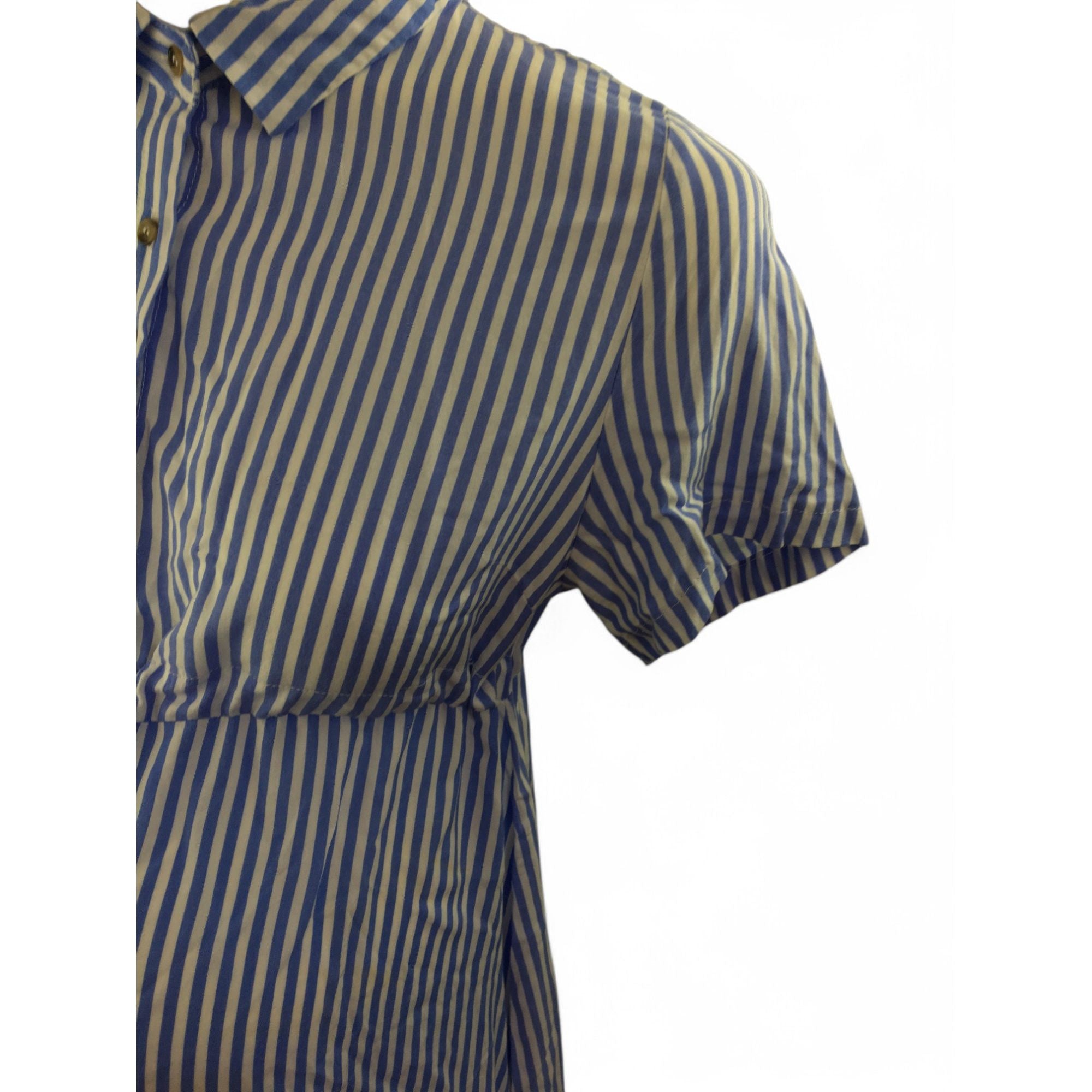 Size 38 - Blue & White Stripe Maternity & Nursing Viscose Shirt Dress - Oakridge Maternity
