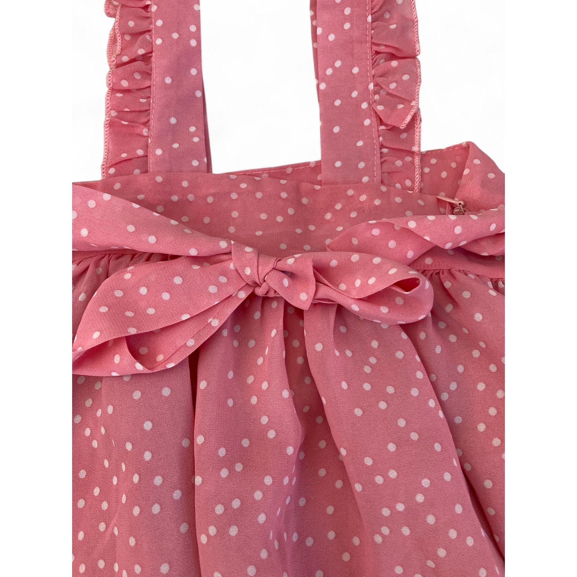 5-6Y Coral & White Dotty Chiffon Dress - Pop Candy