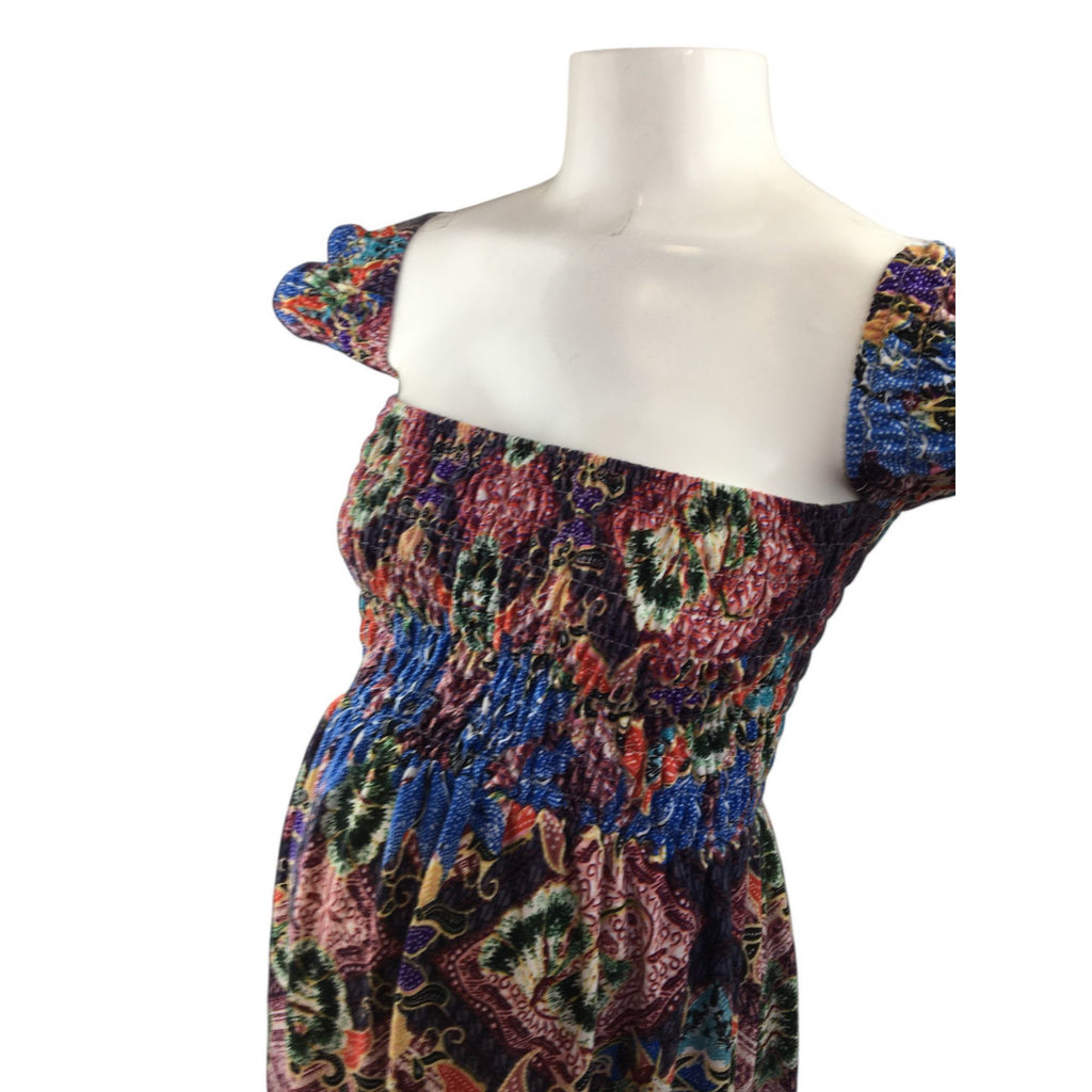 Size  34 - Colourful Paisley Shirred Maternity & Nursing Dress - Oakridge Maternity
