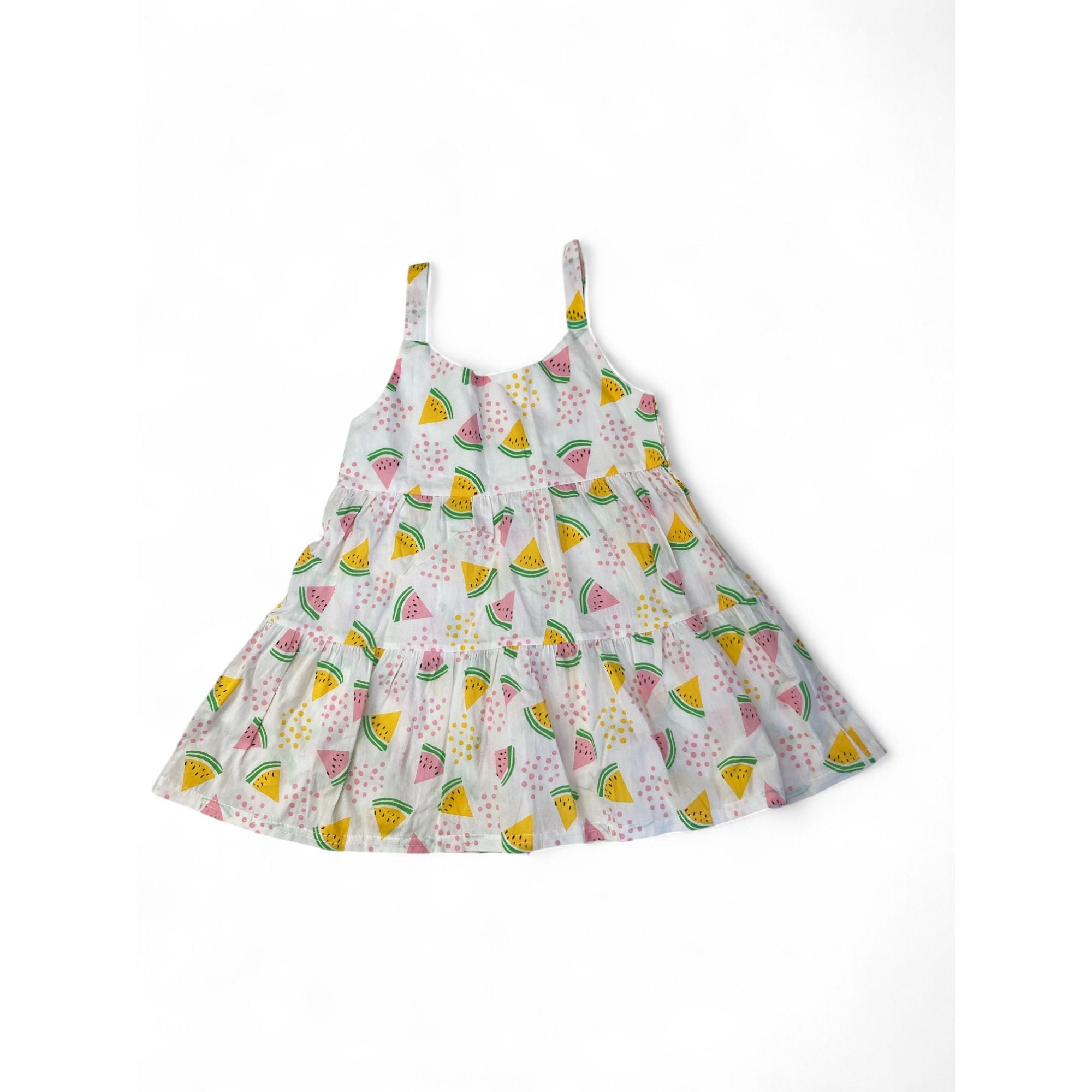 4-5Y Cream, Pink & Yellow Watermelon Summer Dress - Pop Candy