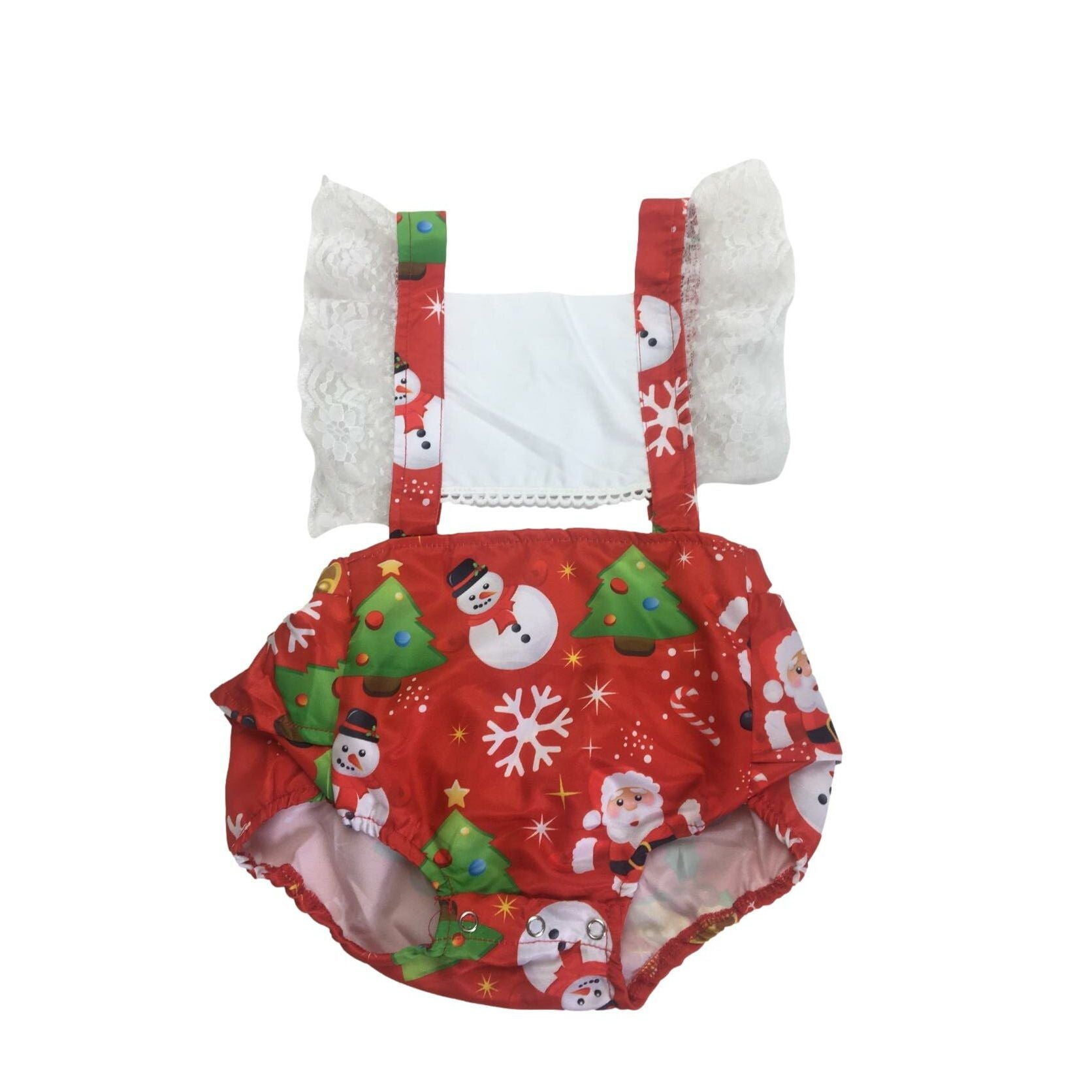 1-2Y Red Ruffled Christmas Pinafore Romper - Shein