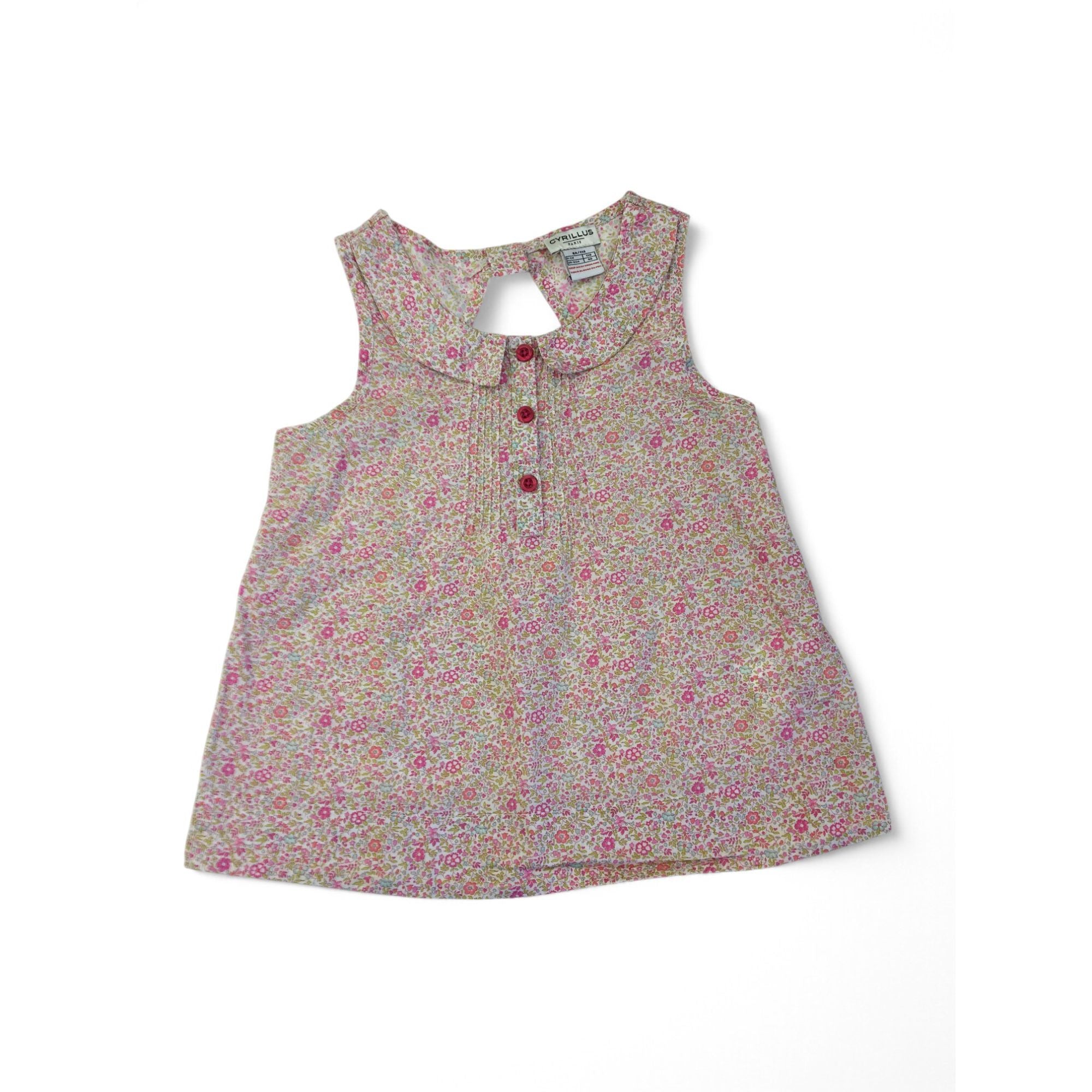 6Y Light Pink & White Ditsy Floral Sleeveless Blouse - Cyrillus