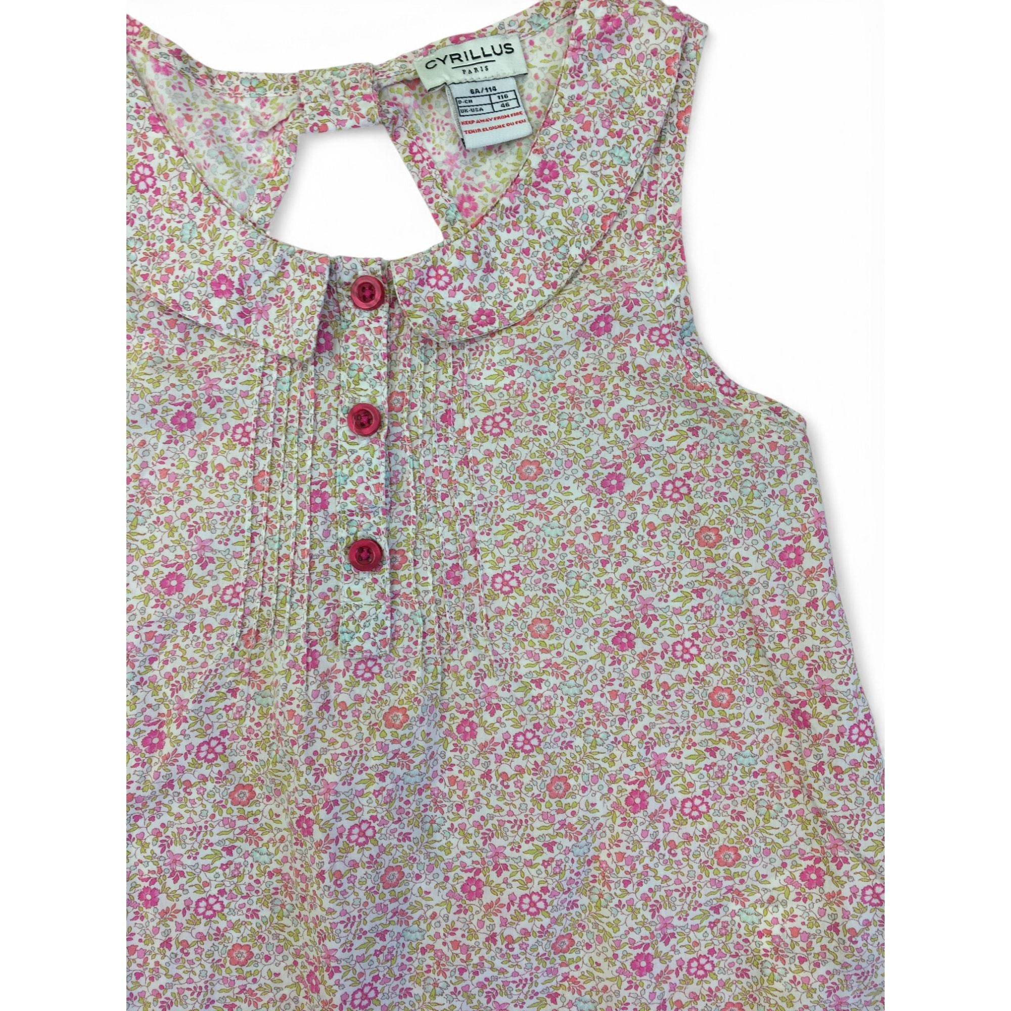 6Y Light Pink & White Ditsy Floral Sleeveless Blouse - Cyrillus