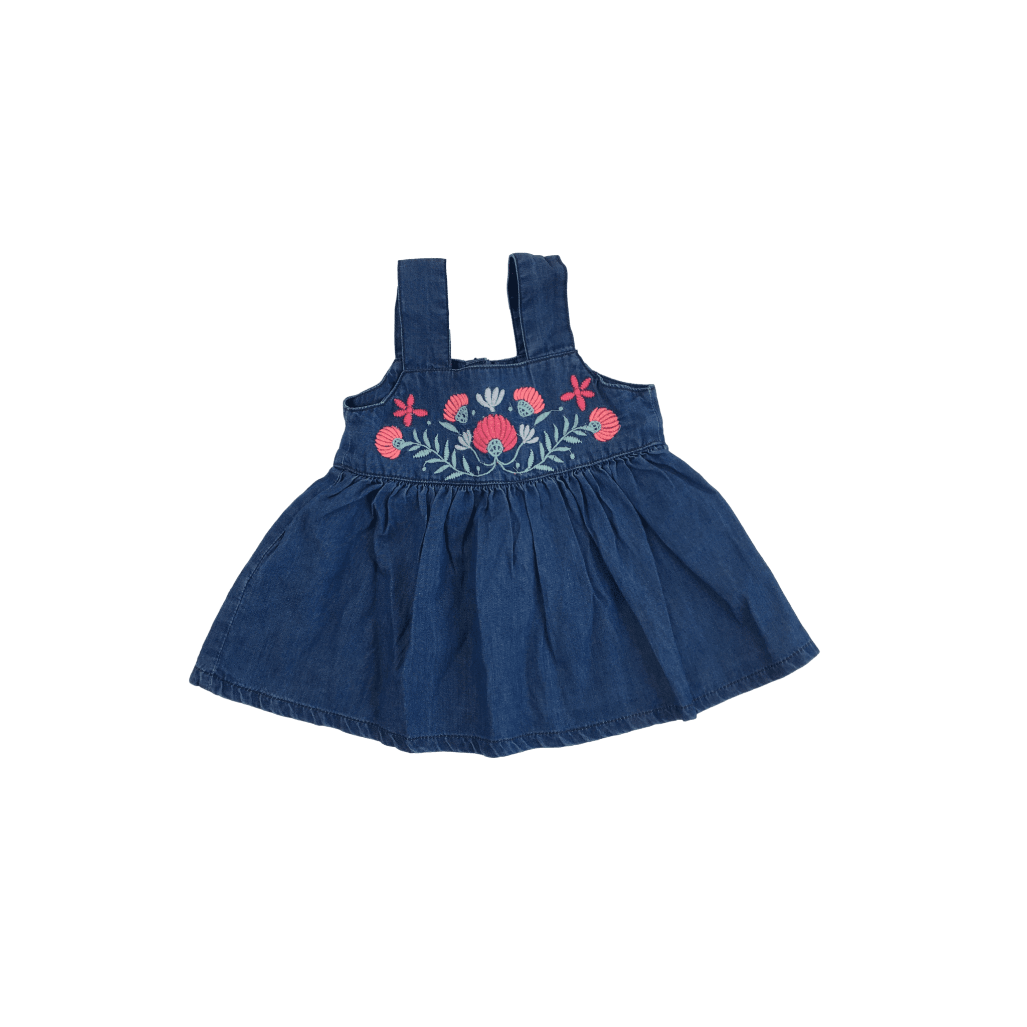 1-3M Light Blue Poppy Embroidered Denim Baby Doll Top - Woolworths