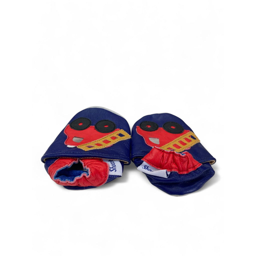 3-6M Navy Blue & Red Firetruck Leather Slippers - Shoozies