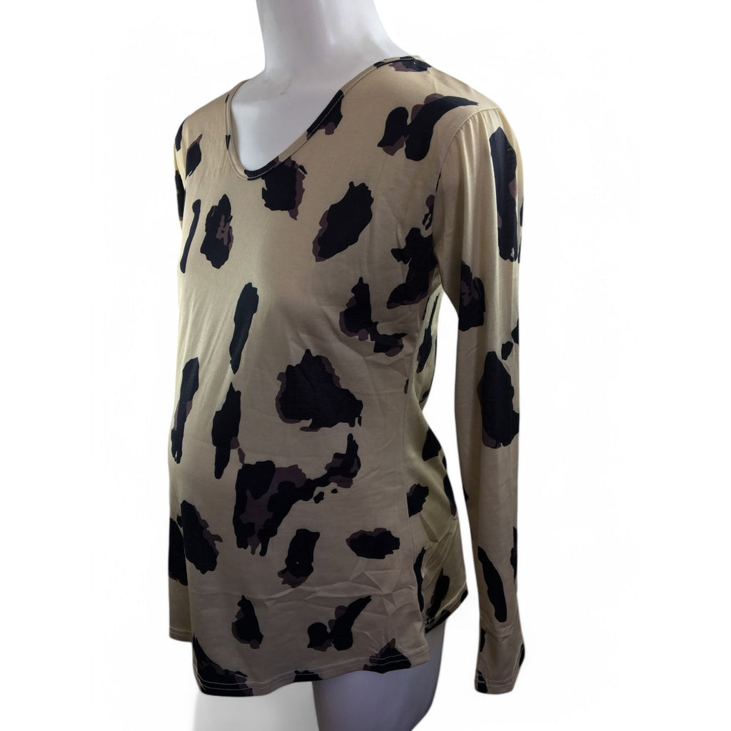 Small - Beige & Black Leopard Print Long Sleeve Top
