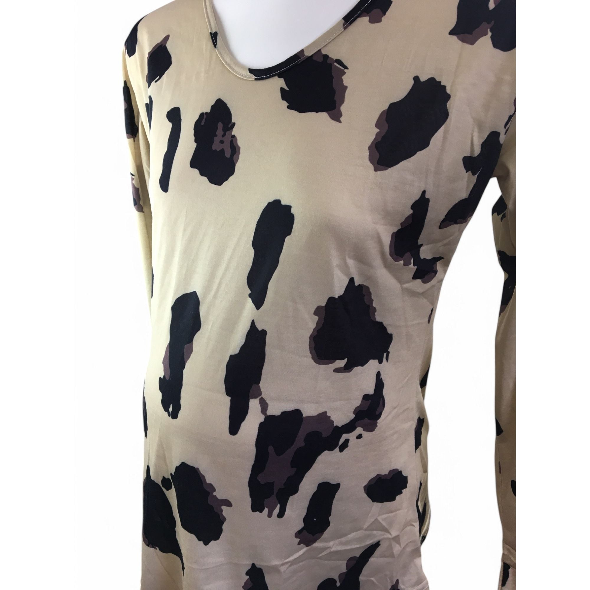 Small - Beige & Black Leopard Print Long Sleeve Top