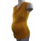 Size 36 - Daffodil Yellow Cowl Neck Sleeveless Maternity Top - Bellyssimo