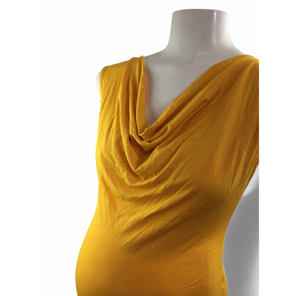 Size 36 - Daffodil Yellow Cowl Neck Sleeveless Maternity Top - Bellyssimo