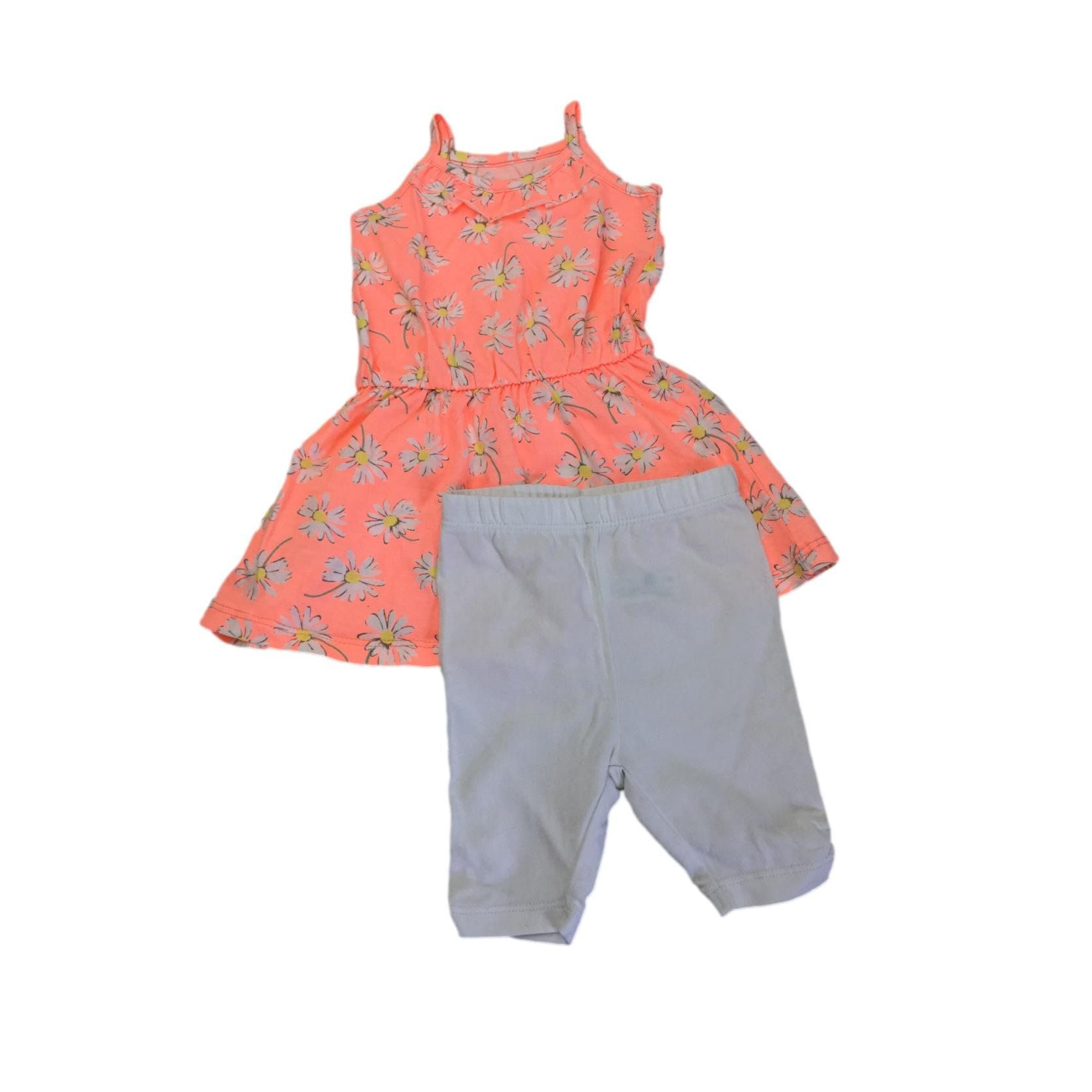 1-3M Neon Coral Daisy Tunic & White Bicycle Shorts - Woolworths