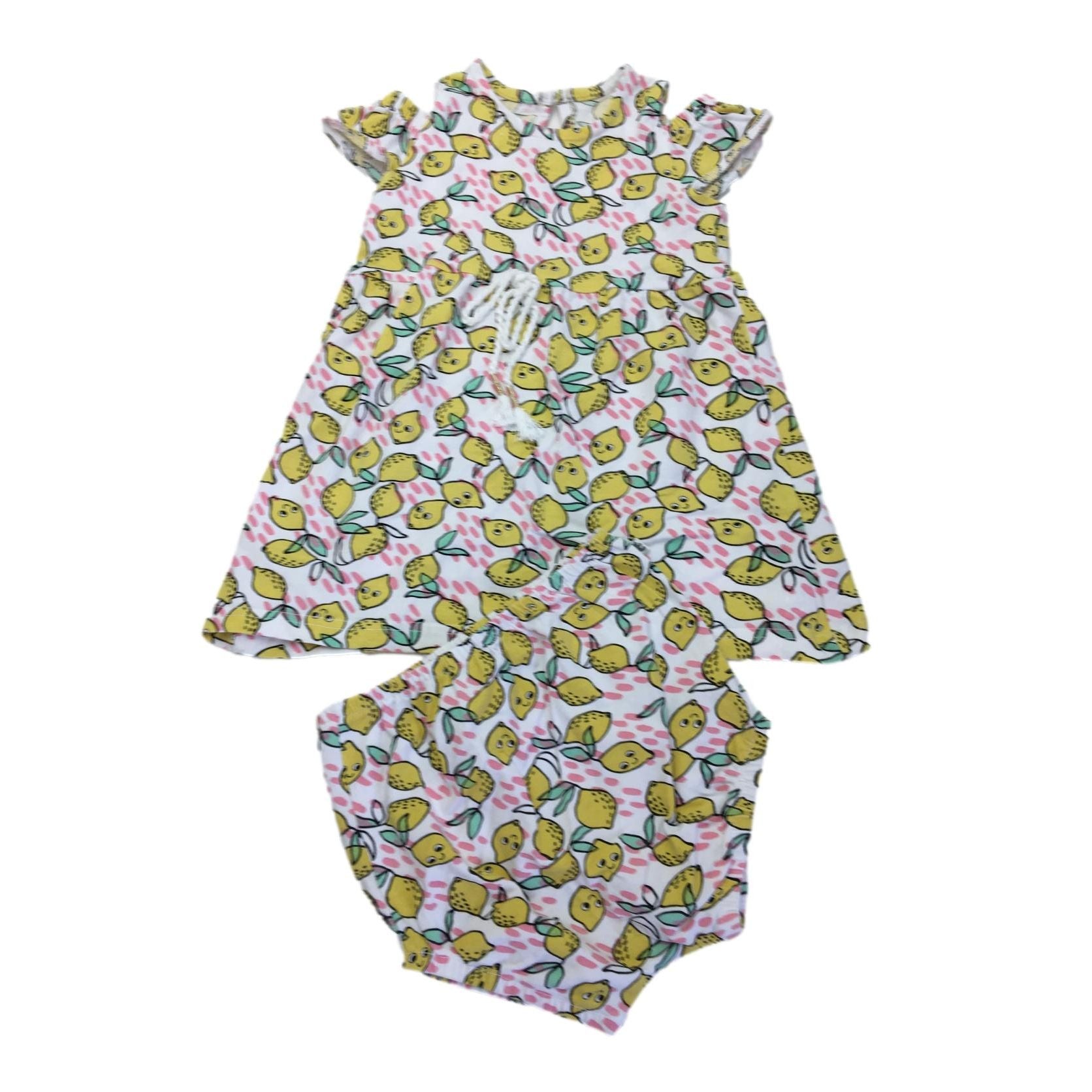 6-12M White Lemon Print Dress & Bloomer - Woolworths