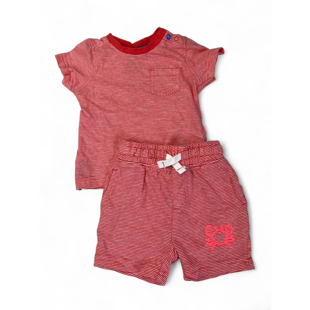 3-6M Coral & White Stripe Summer Set - Mothercare