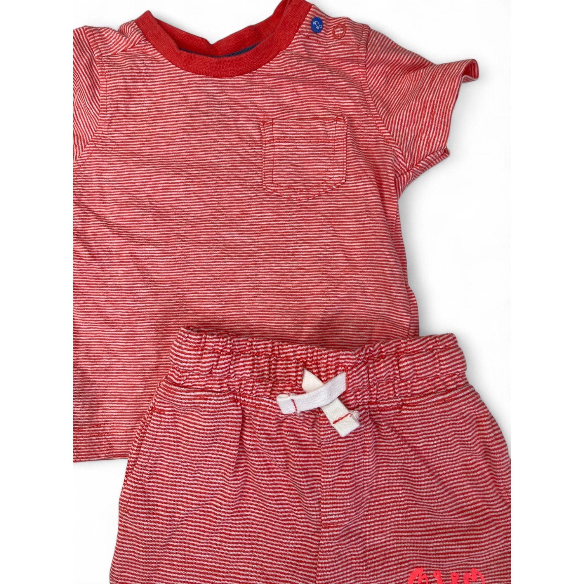 3-6M Coral & White Stripe Summer Set - Mothercare