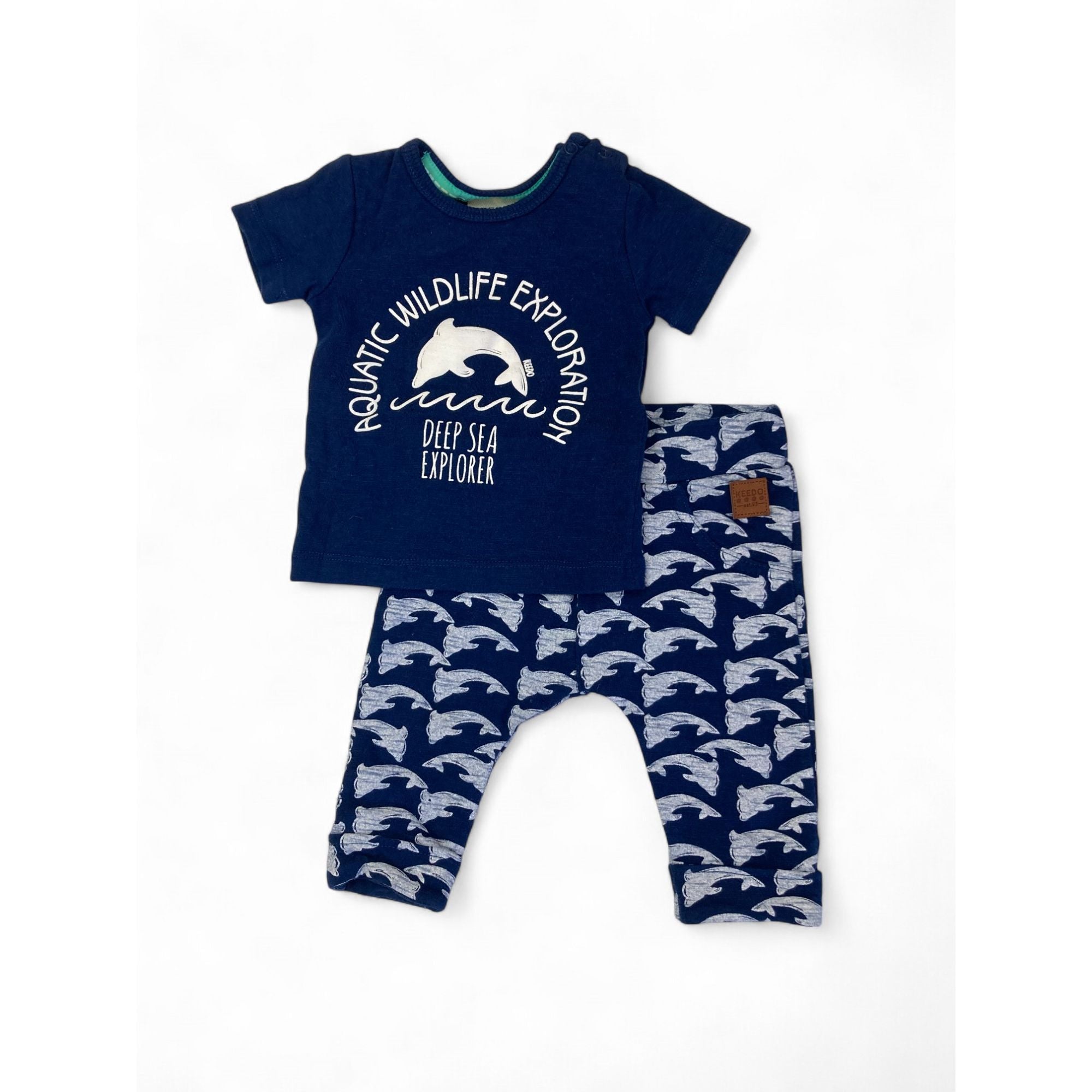 0-3M Navy Blue & White Dolphin T Shirt & Leggings - Keedo