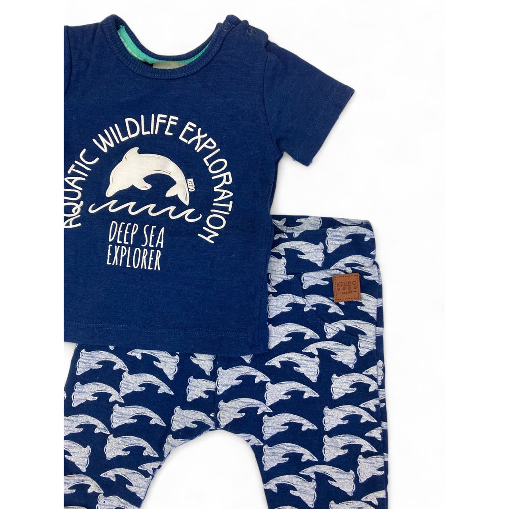 0-3M Navy Blue & White Dolphin T Shirt & Leggings - Keedo
